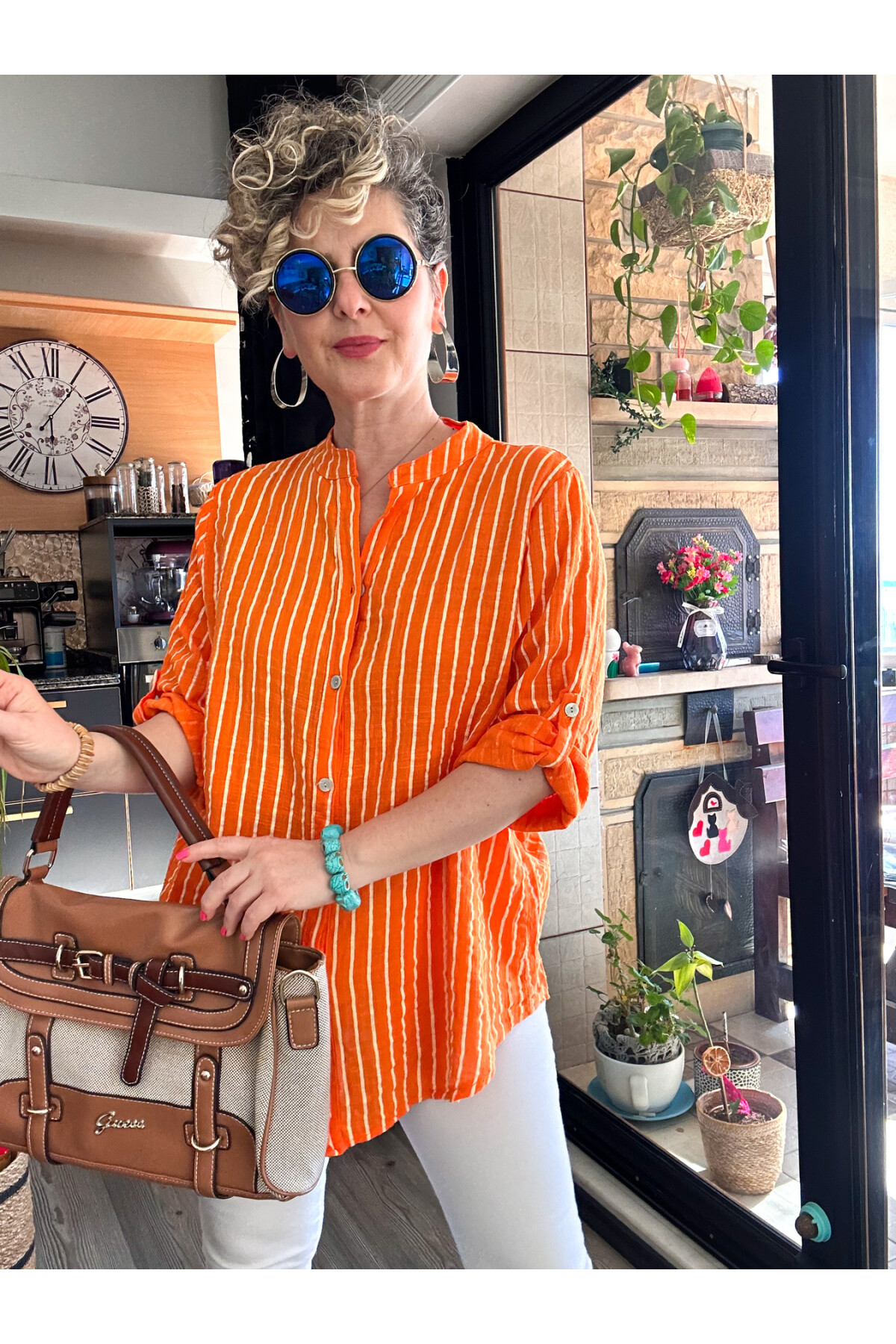 Bippa Çizgili Desen İtalyan Gömlek Orange