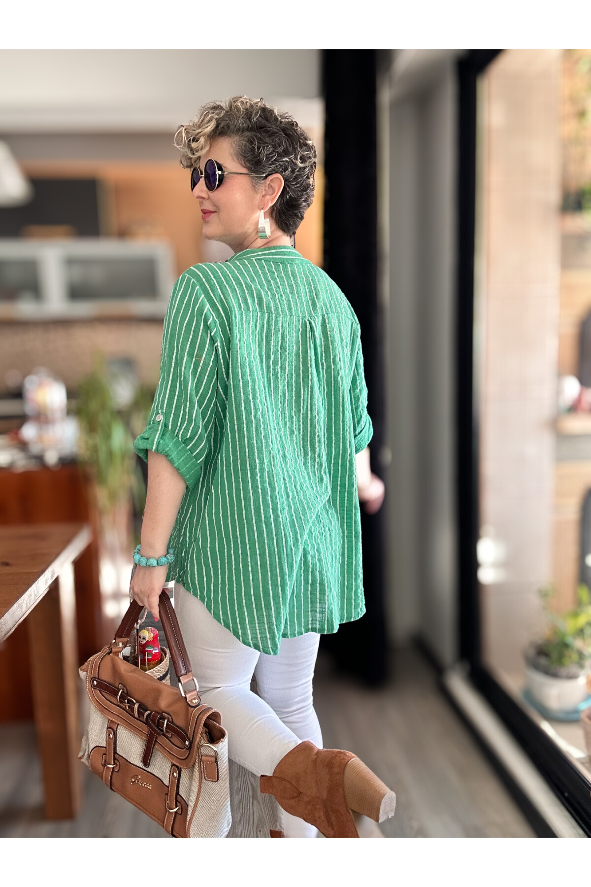 Bippa Çizgili Desen İtalyan Gömlek Yeşil