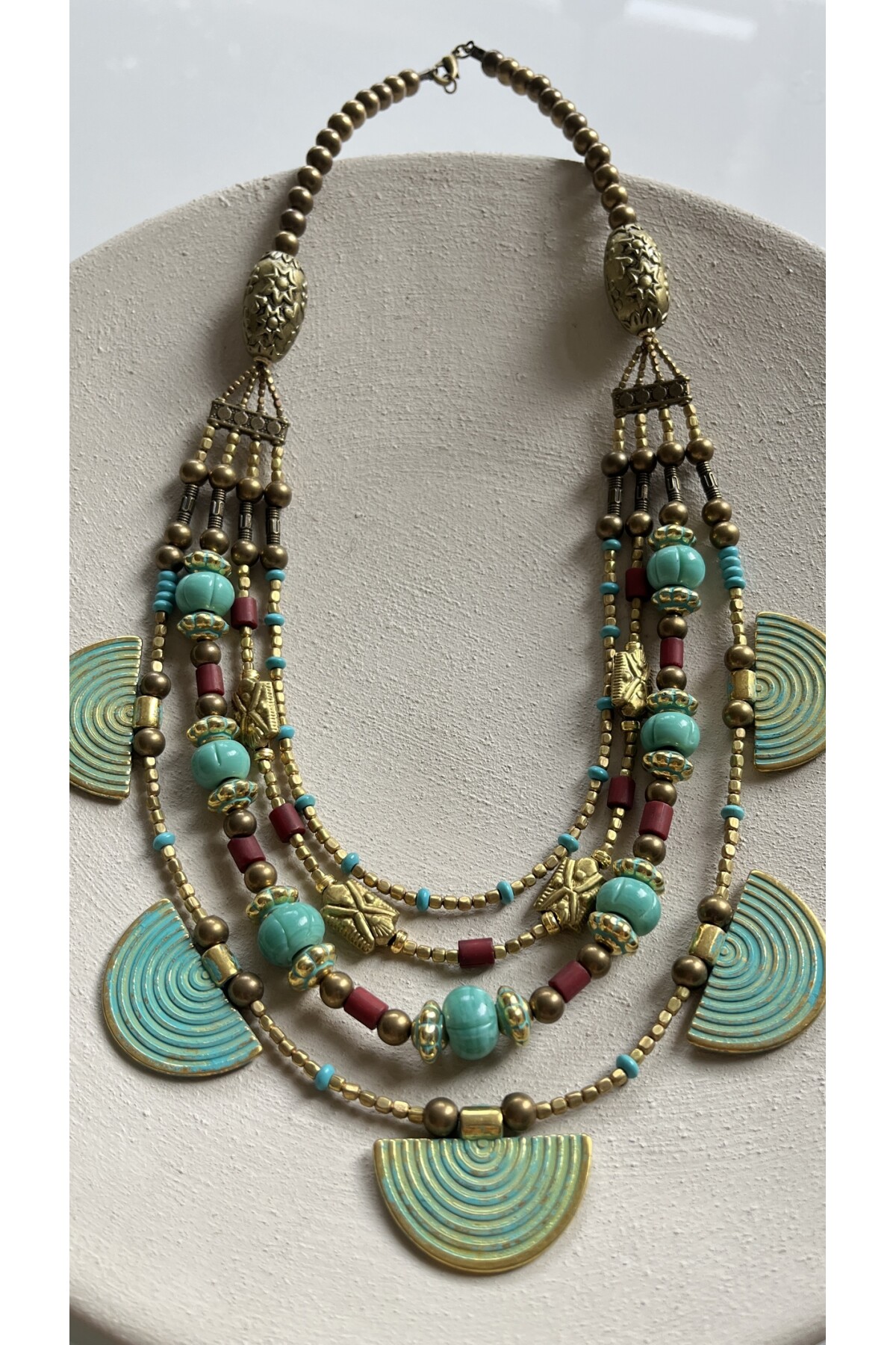 Bubo Pirinç Cam Çoklu Etnik Kolye