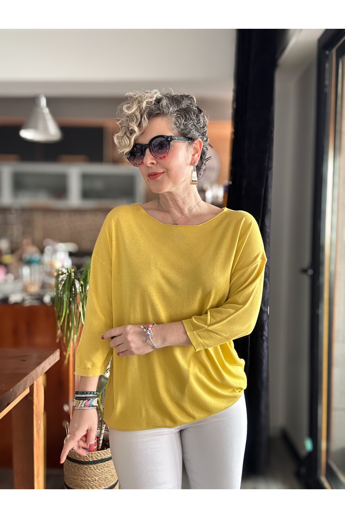 Cuppa Yuvarlak Yaka Mevsimlik Hardal Basic Triko