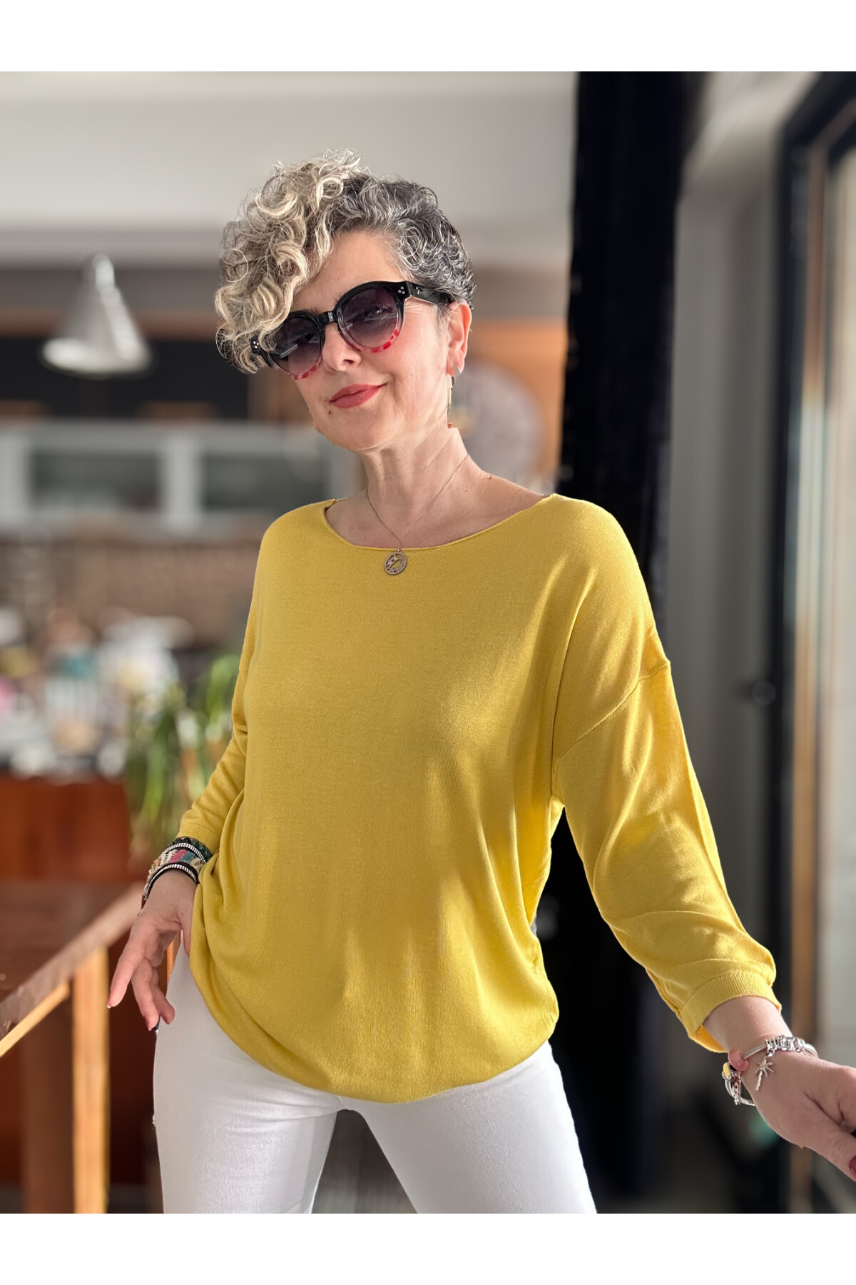 Cuppa Yuvarlak Yaka Mevsimlik Hardal Basic Triko