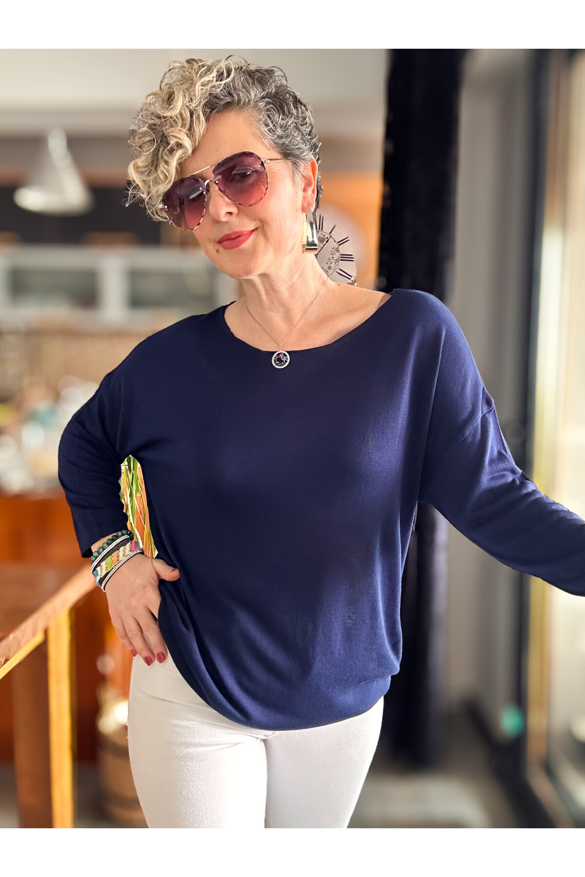 Cuppa Yuvarlak Yaka Mevsimlik Lacivert Basic Triko
