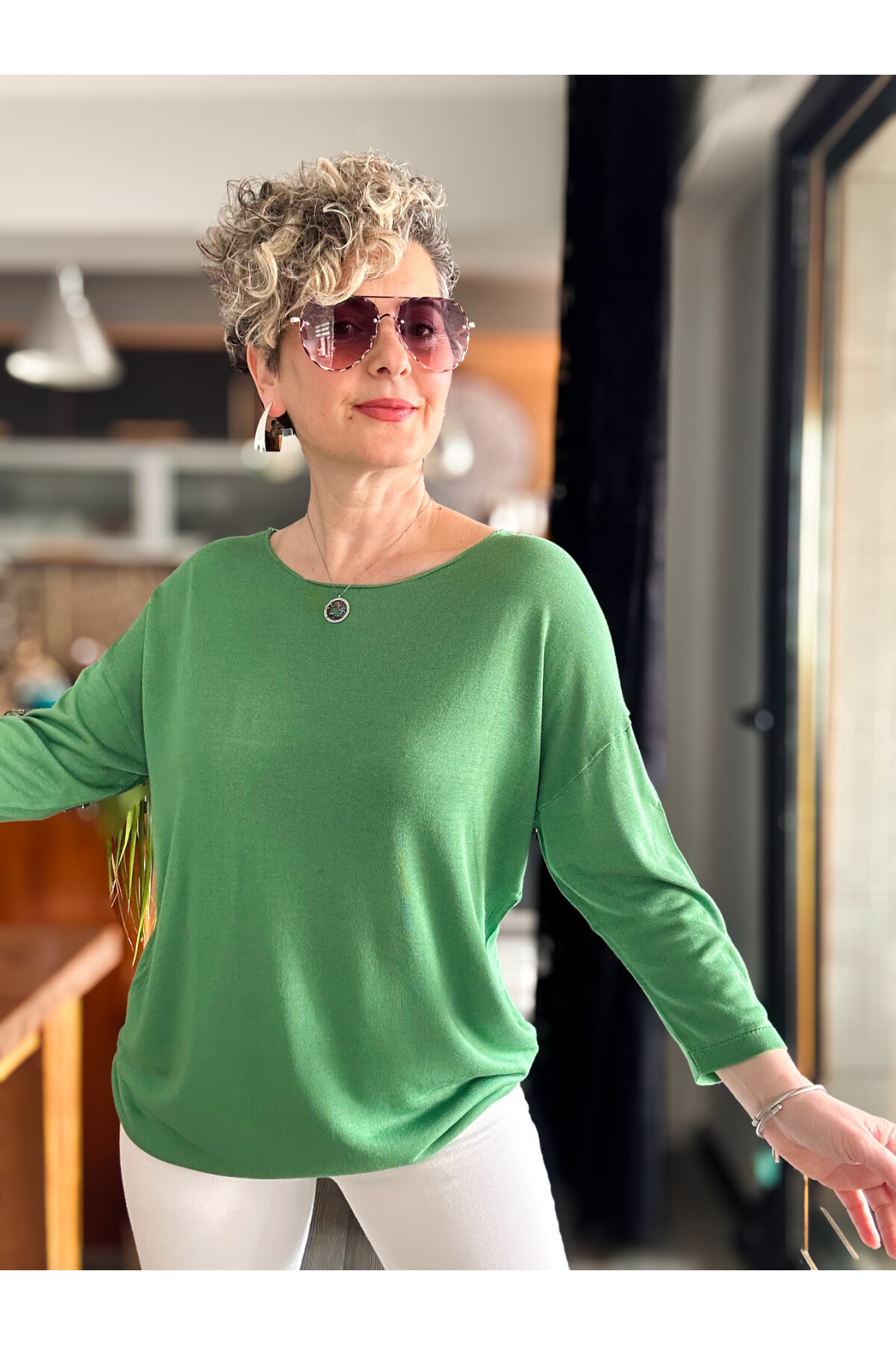 Cuppa Yuvarlak Yaka Mevsimlik Yeşil Basic Triko