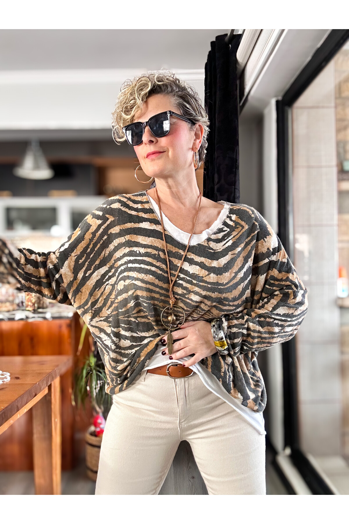 Cupra Zebra Desen Kolyeli İtalyan Bluz Triko