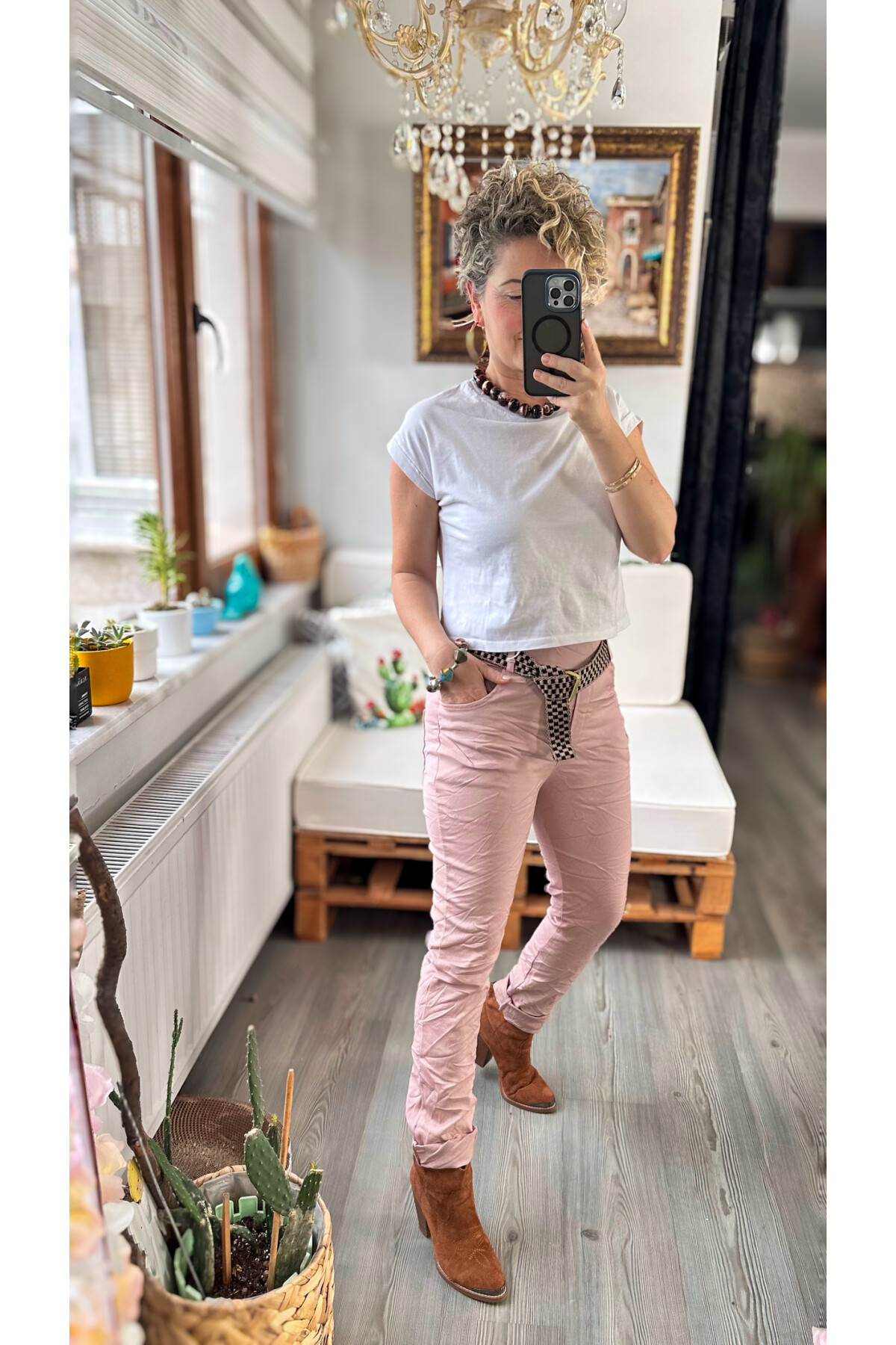 Dani İtalyan Kemer Detaylı Sihirli Pantolon Pudra