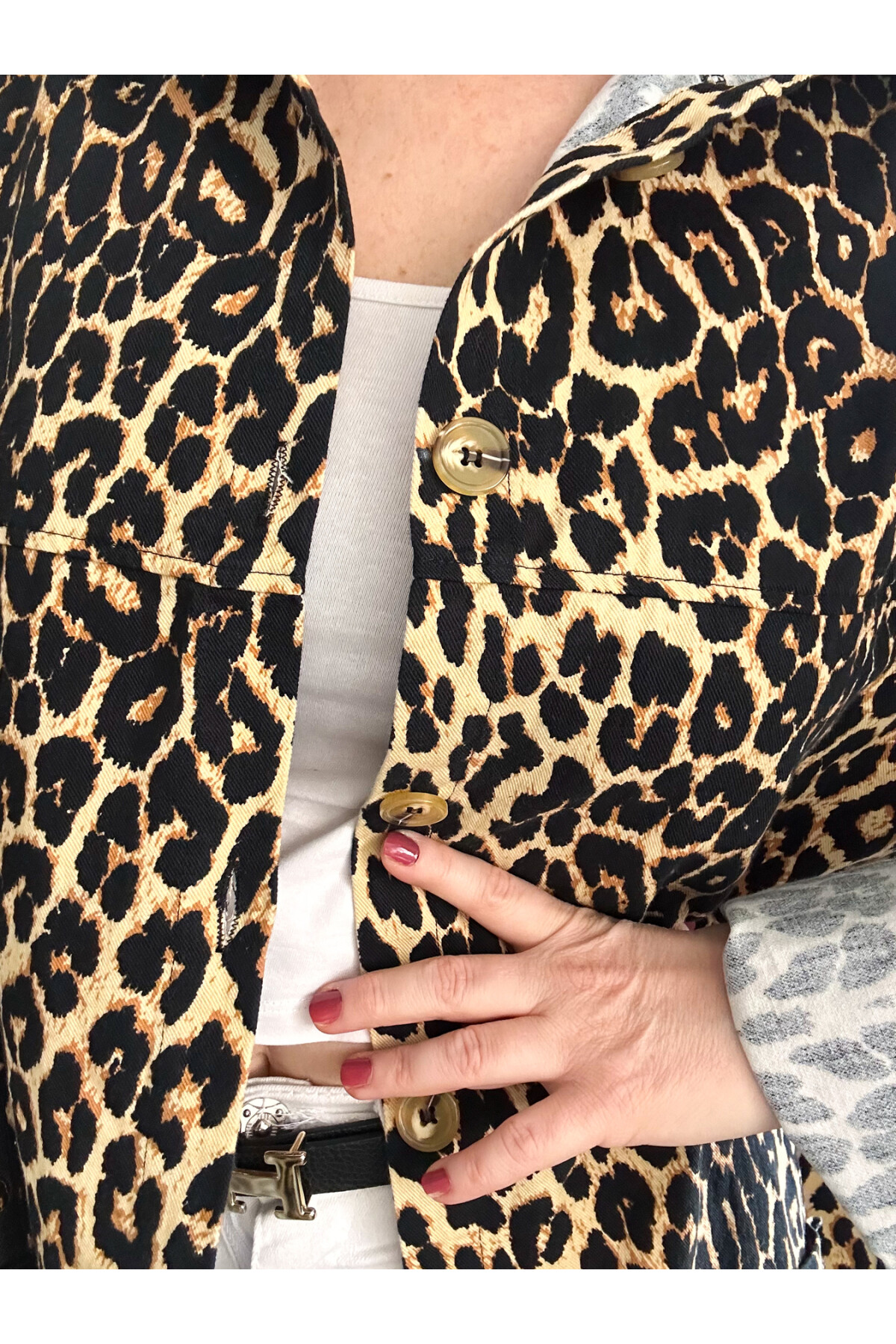 Dazza Tasarım Leopar Desen Sırt Pul Detay Ceket