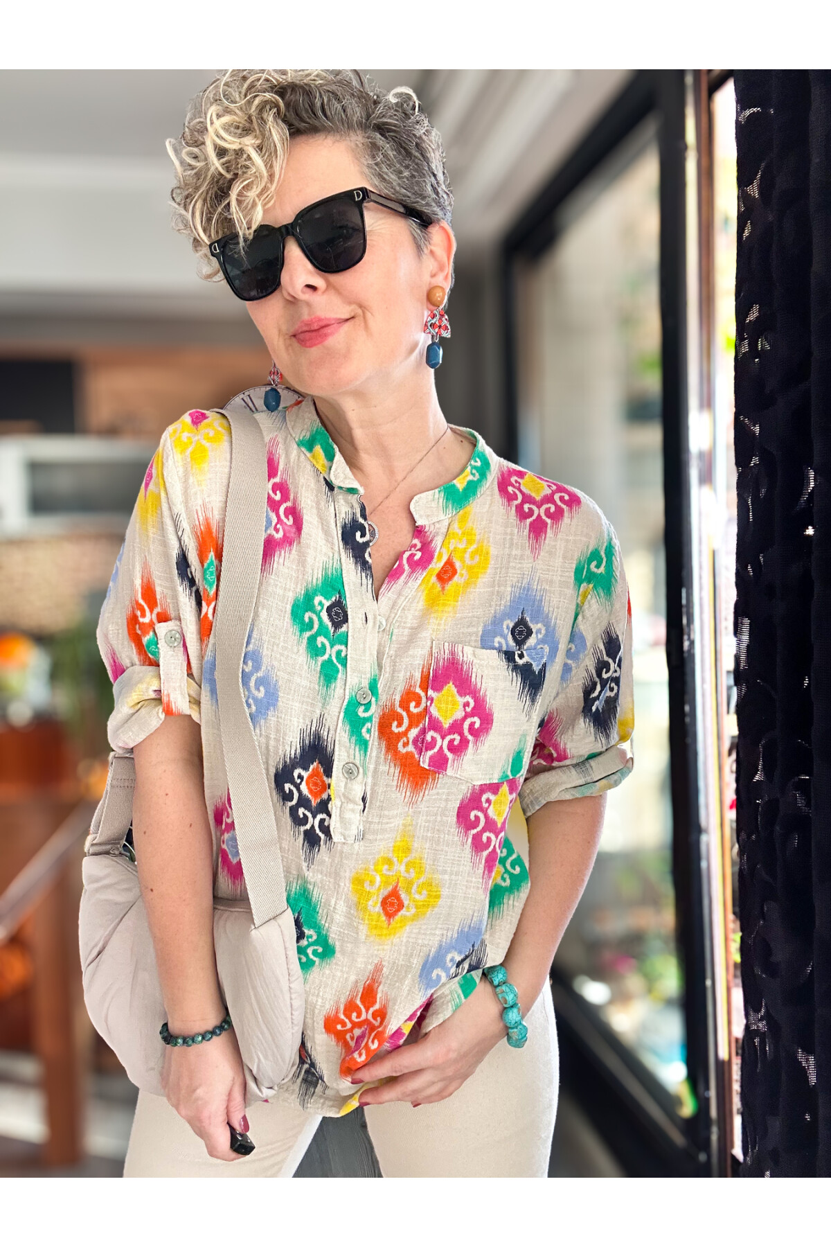 Diga Seramik Desen İtalyan Gömlek Beyaz