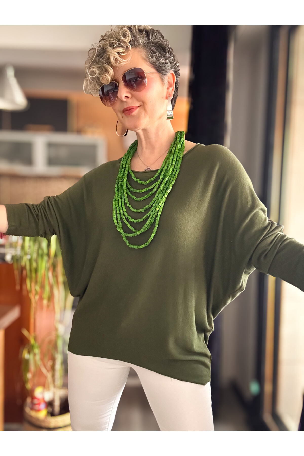 Eddi Soft İtalyan Tasarım Triko Bluz Military