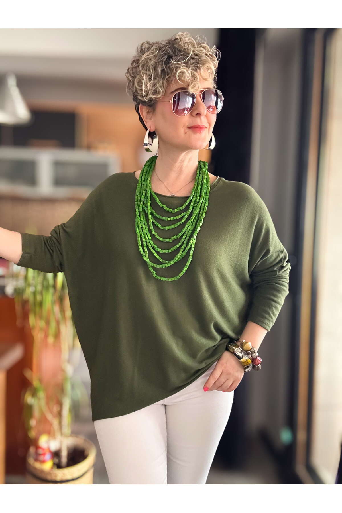 Eddi Soft İtalyan Tasarım Triko Bluz Military