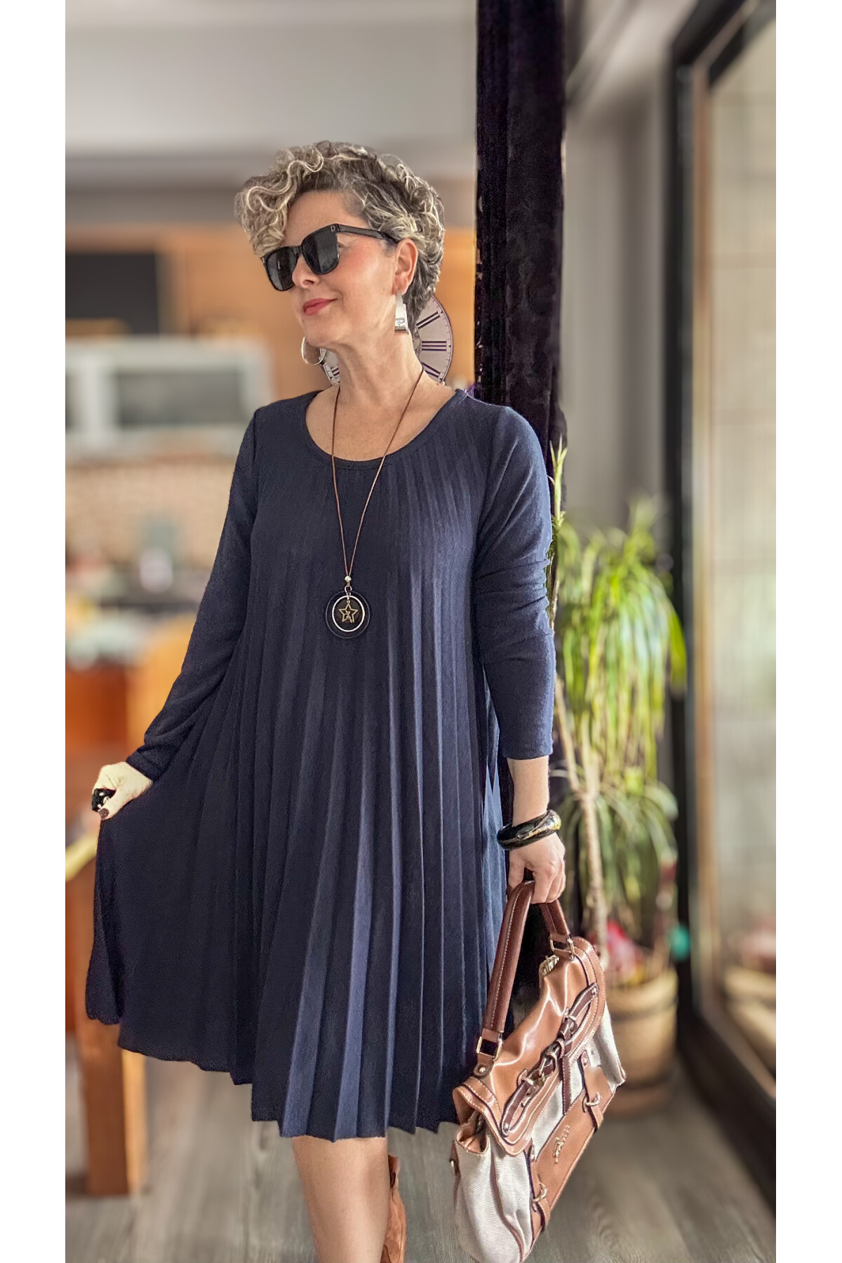 Fabro İtalyan Kolyeli Pilise Detay Elbise Lacivert