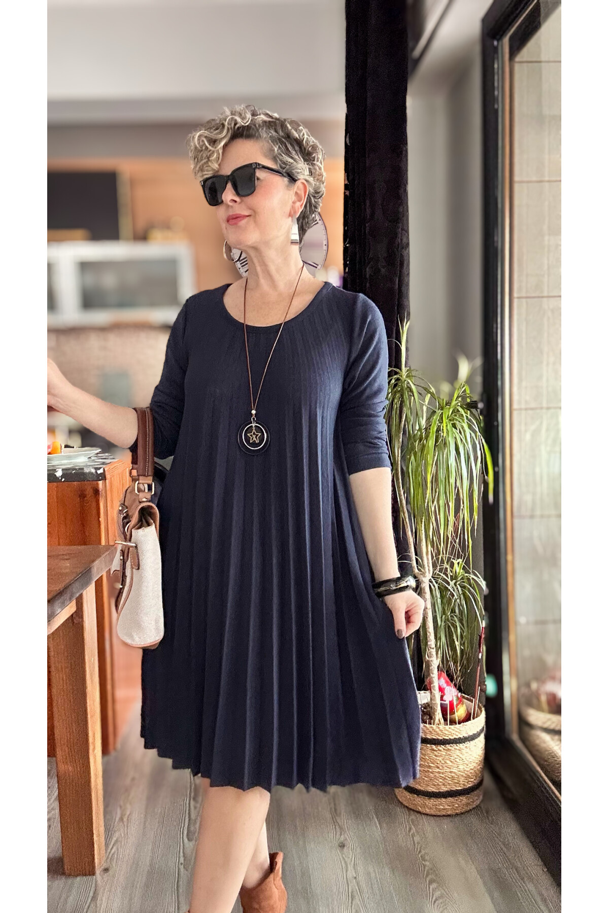 Fabro İtalyan Kolyeli Pilise Detay Elbise Lacivert