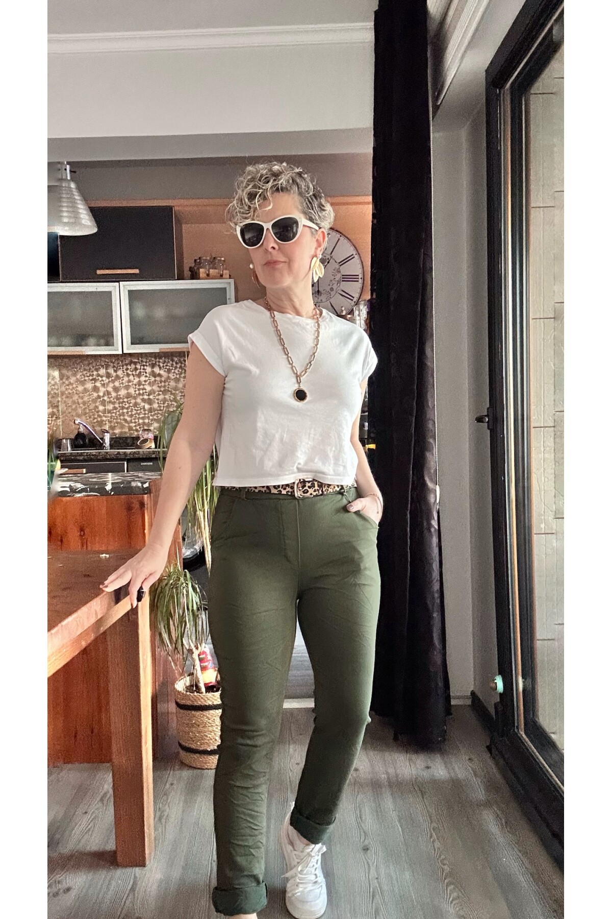 Falco İtalyan Leopar Kemer Detay Sihirli Pantolon Haki