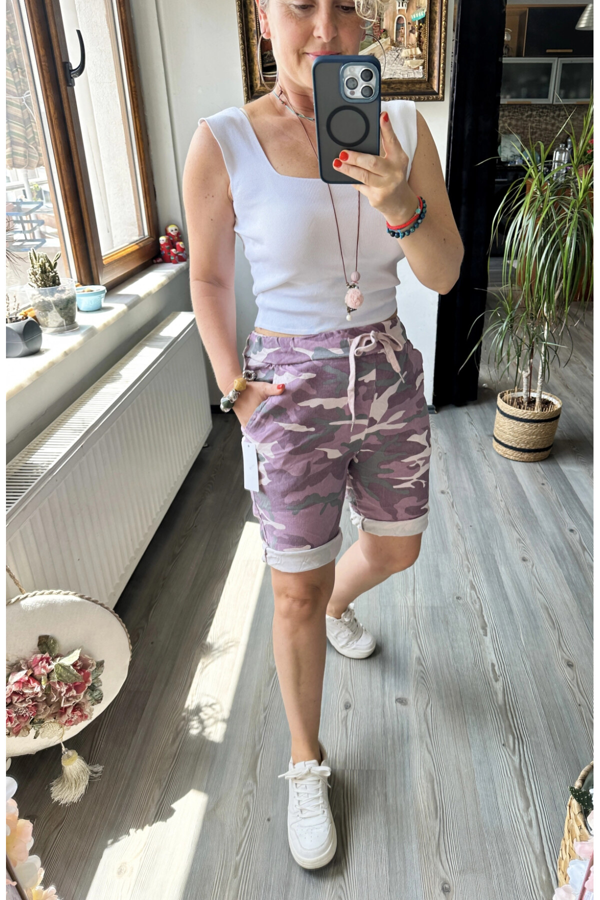 Fammy İtalyan Kamuflaj Şort Lila