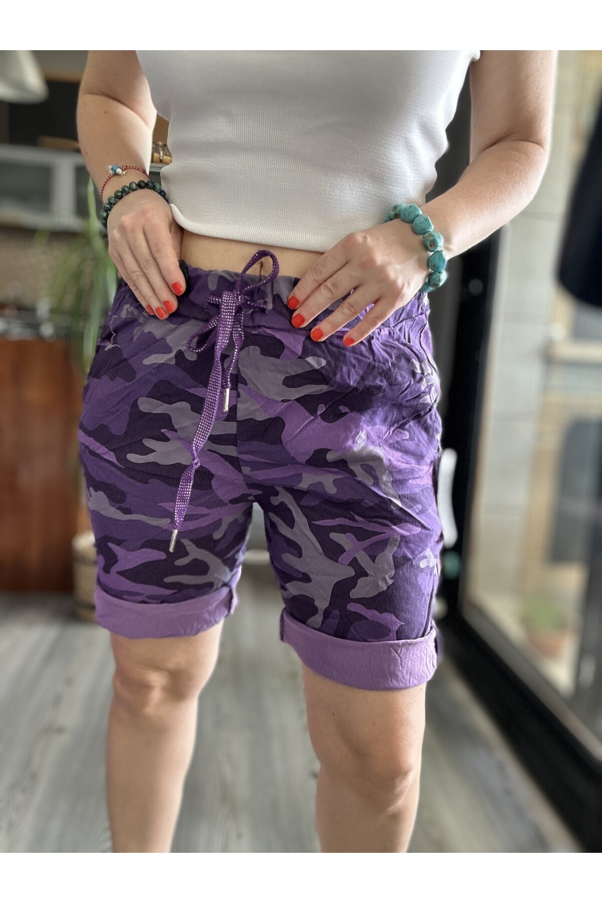 Fammy İtalyan Kamuflaj Şort Mor