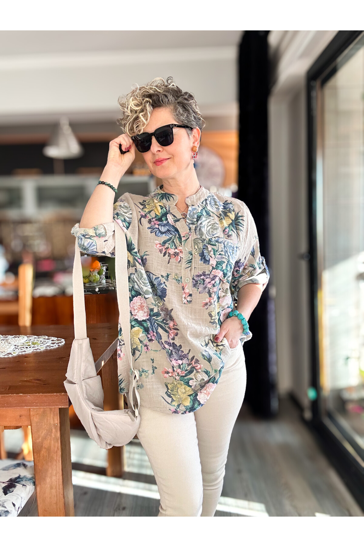 Felice Gül Desenli İtalyan Gömlek Bej