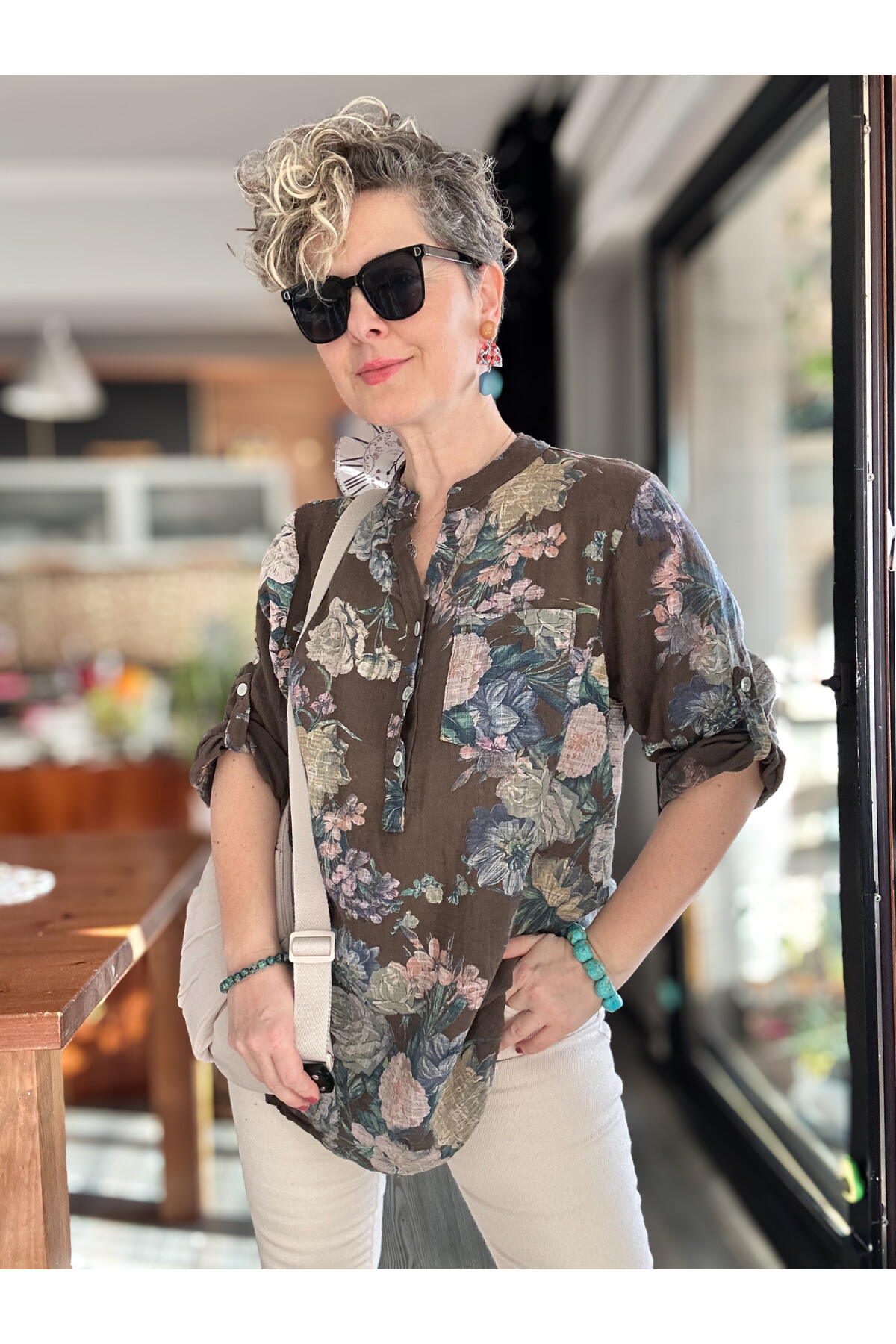 Felice Gül Desenli İtalyan Gömlek Kahve