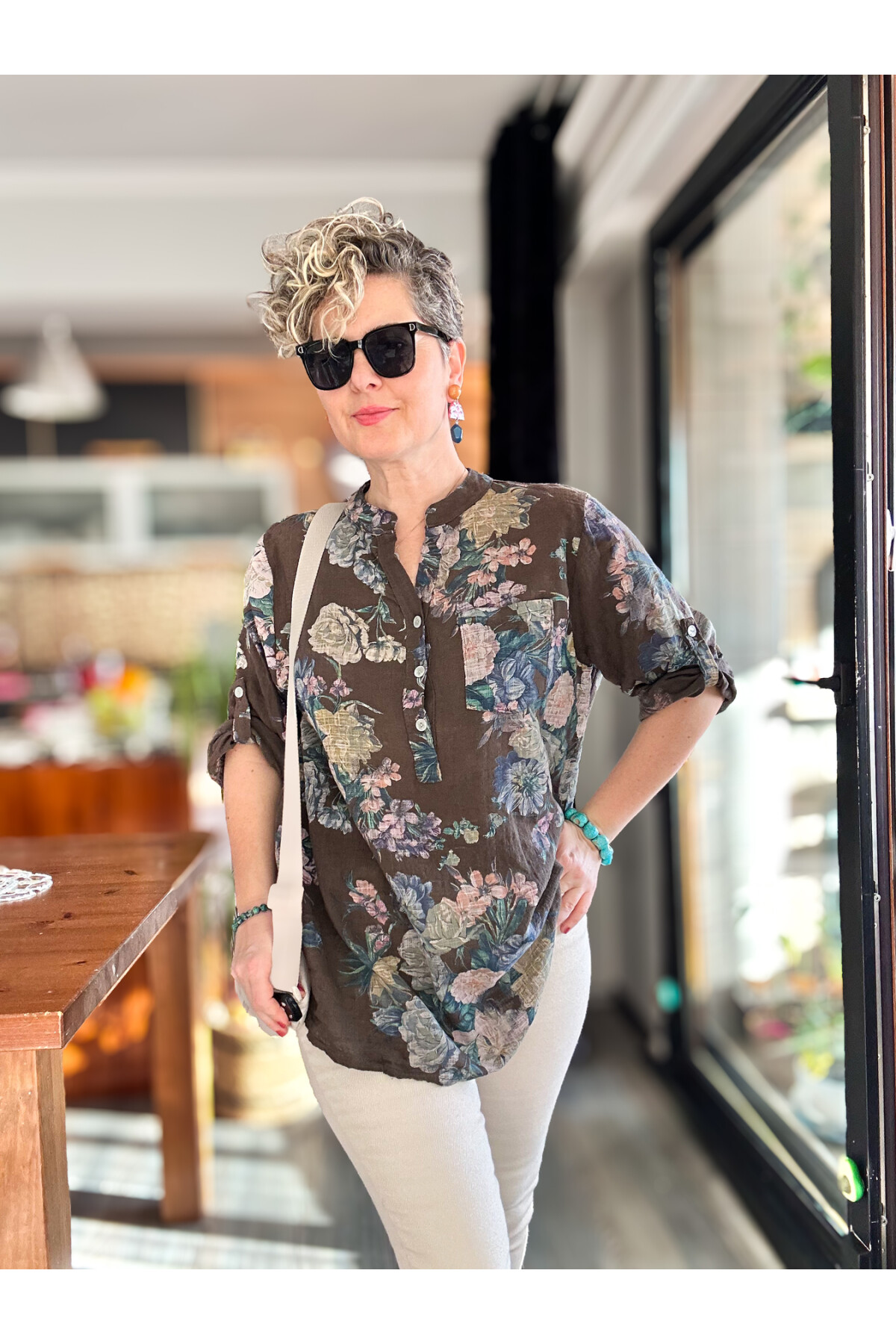 Felice Gül Desenli İtalyan Gömlek Kahve