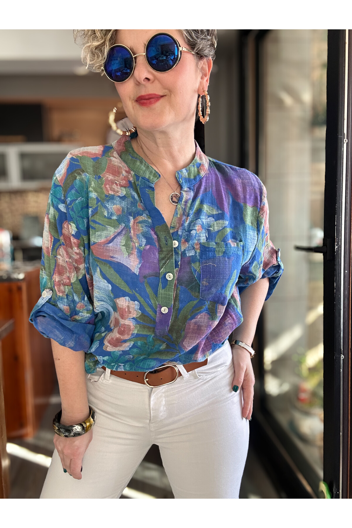 Felli Zambak Desen Desenli İtalyan Gömlek Sax