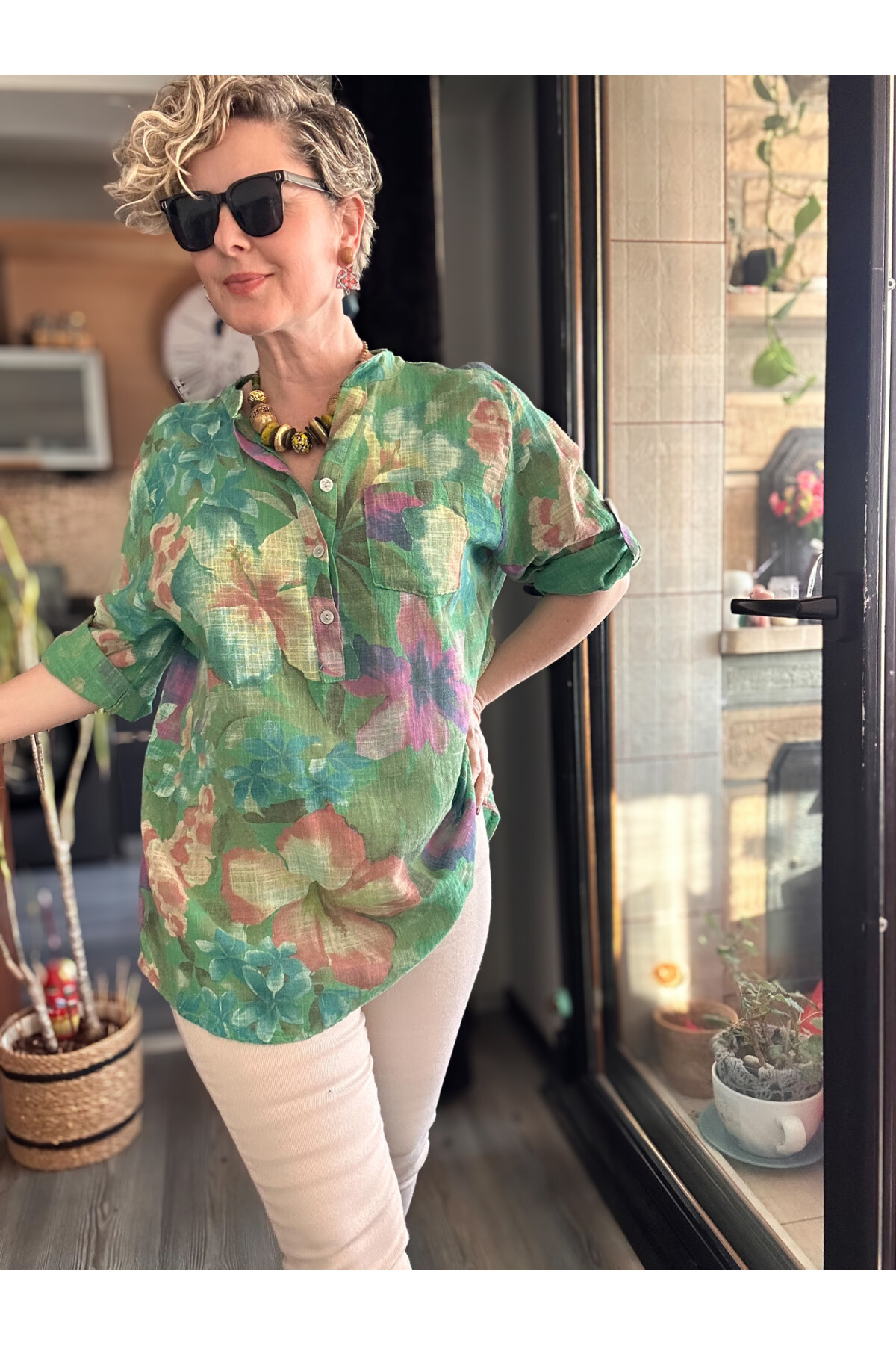 Felli Zambak Desen Desenli İtalyan Gömlek Yeşil