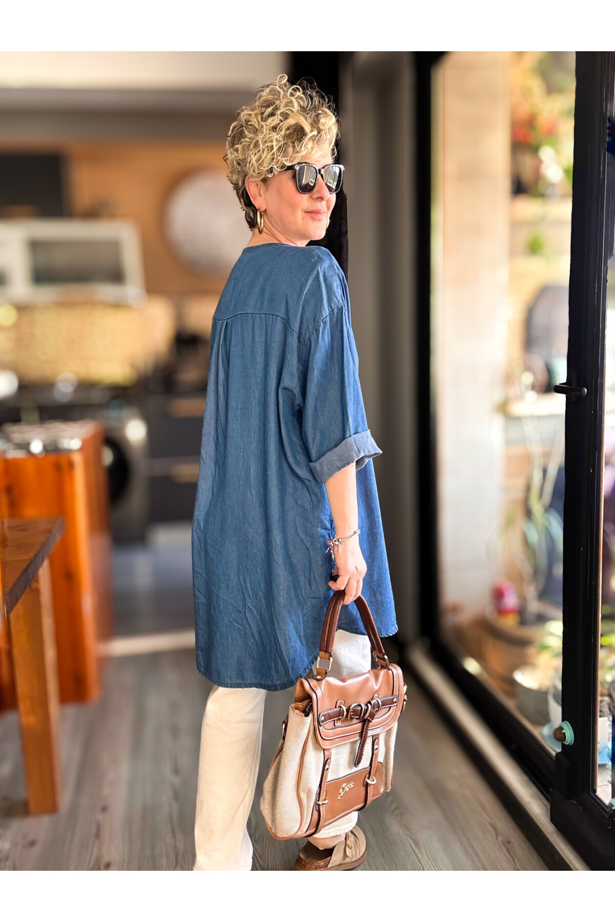 Felpa İtalyan Tek Düğme Tencel Kot Bluz İndigo