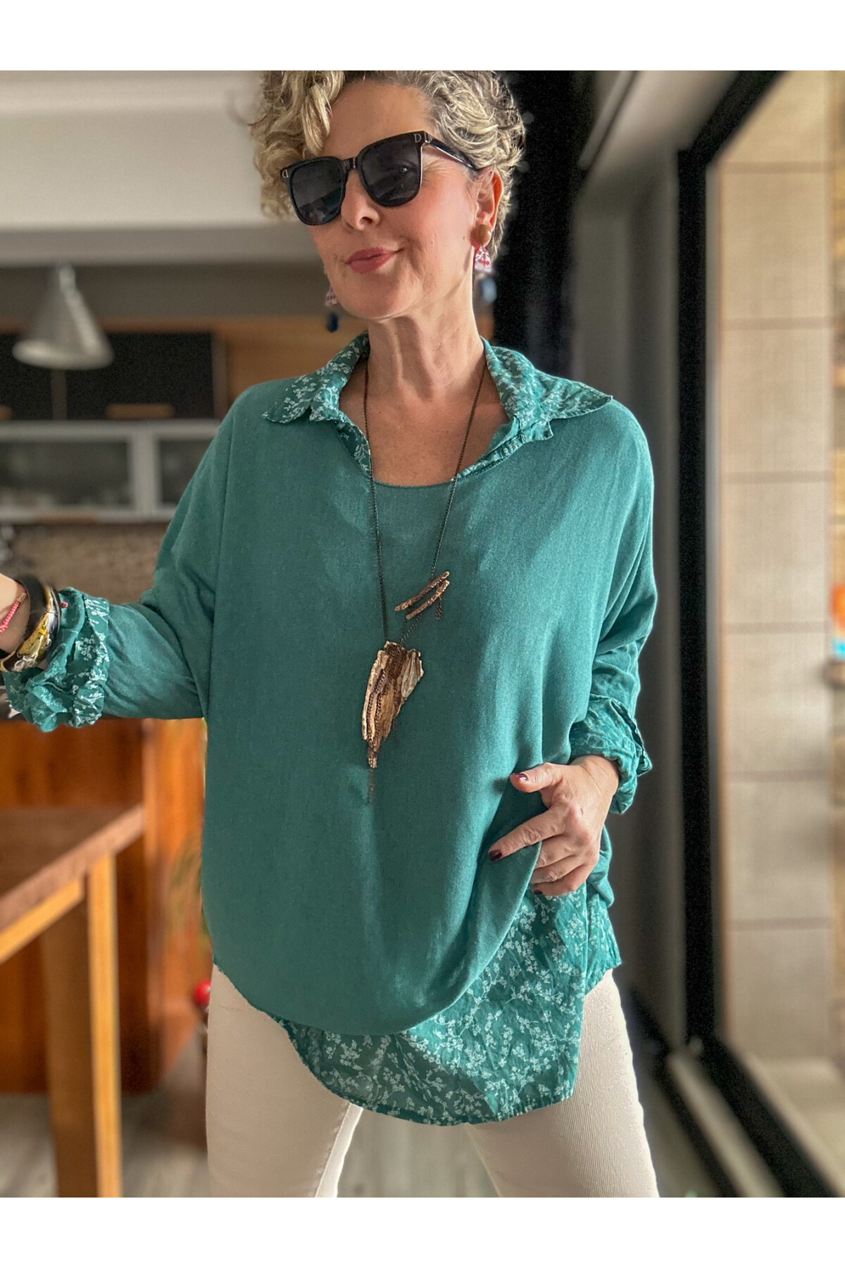 Femme İtalyan Gömlekli Bluz Triko Takım Mint