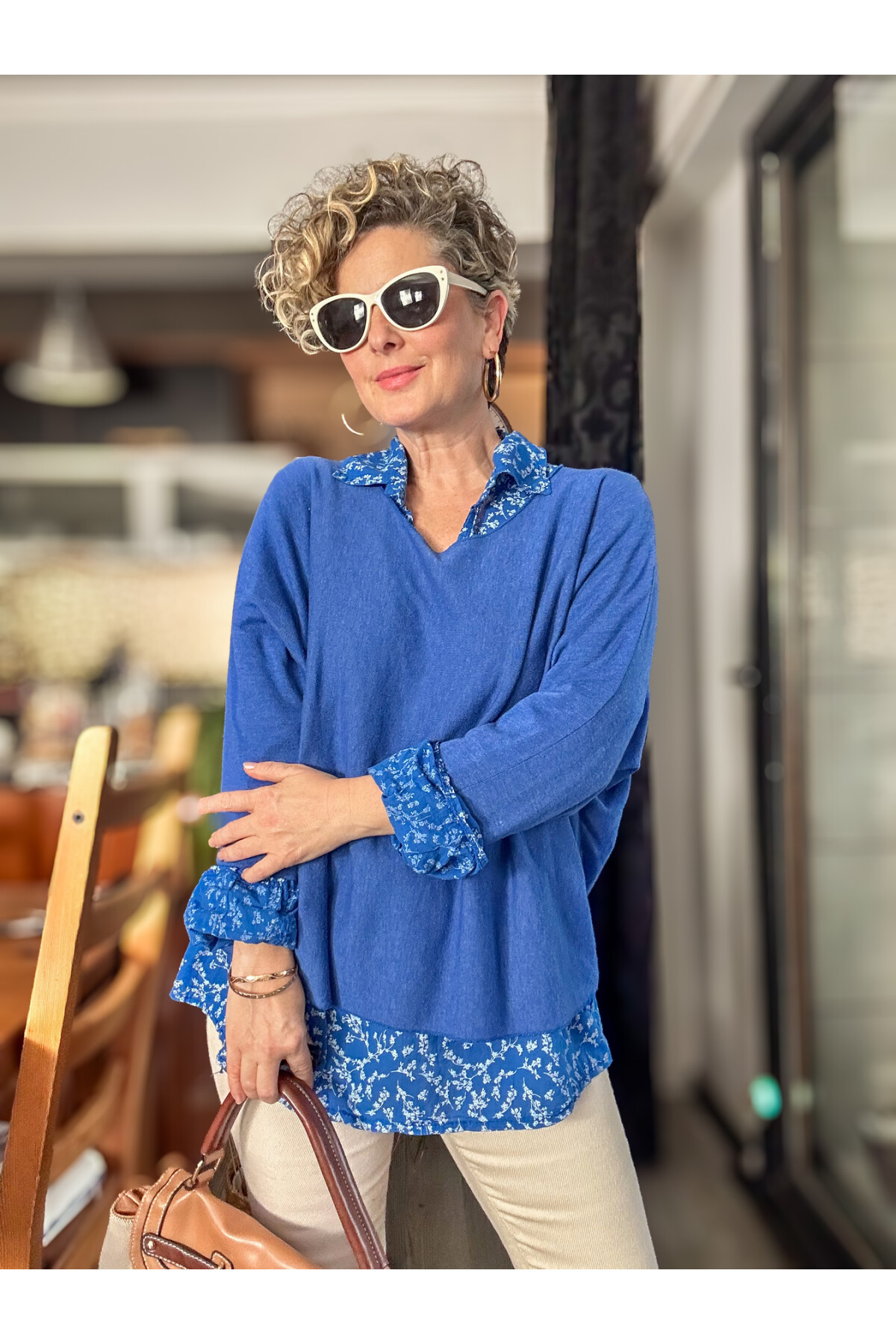 Femme İtalyan Gömlekli Bluz Triko Takım Sax