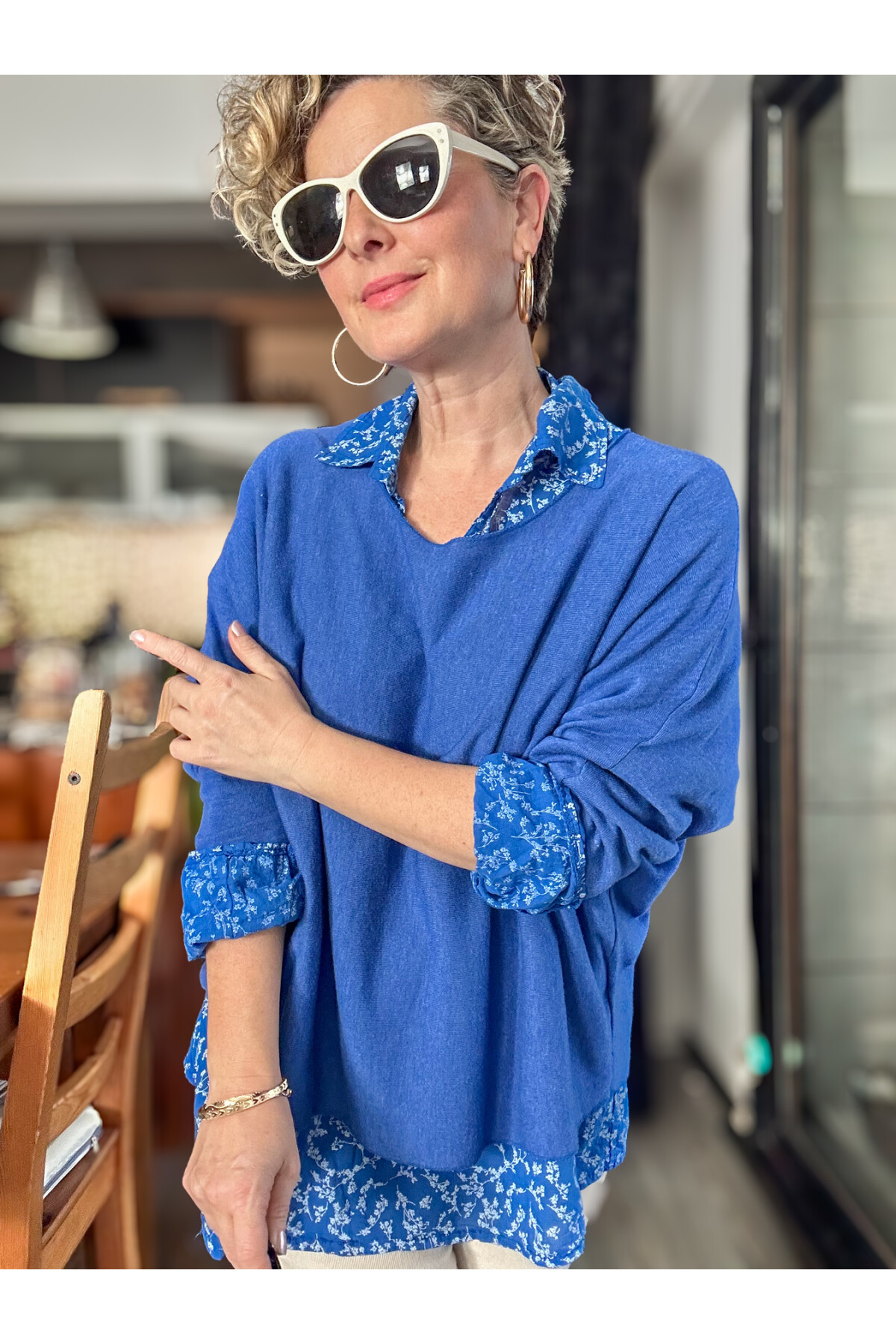 Femme İtalyan Gömlekli Bluz Triko Takım Sax