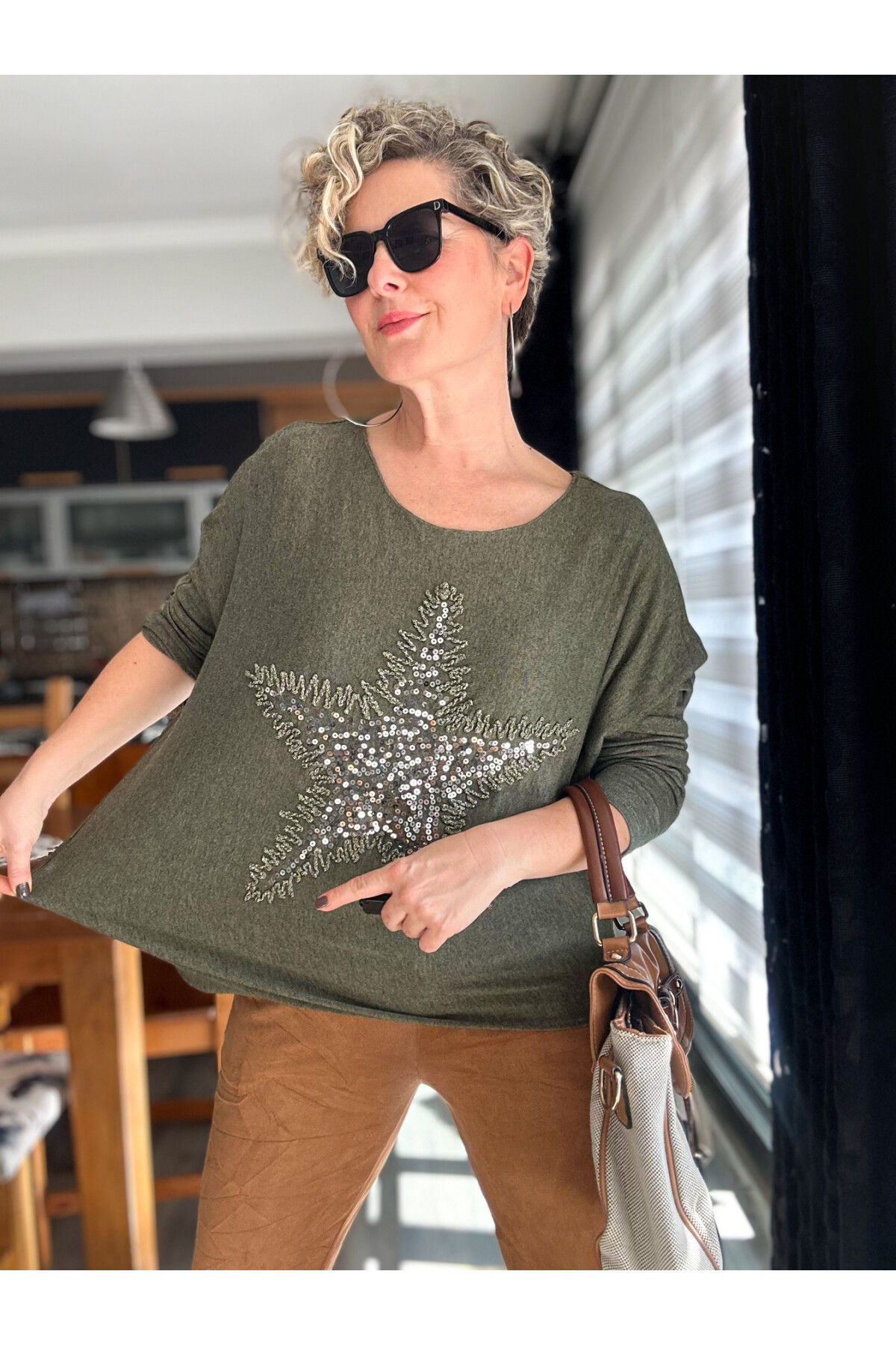 Festa İtalyan Yıldız Pul Detay Triko Haki