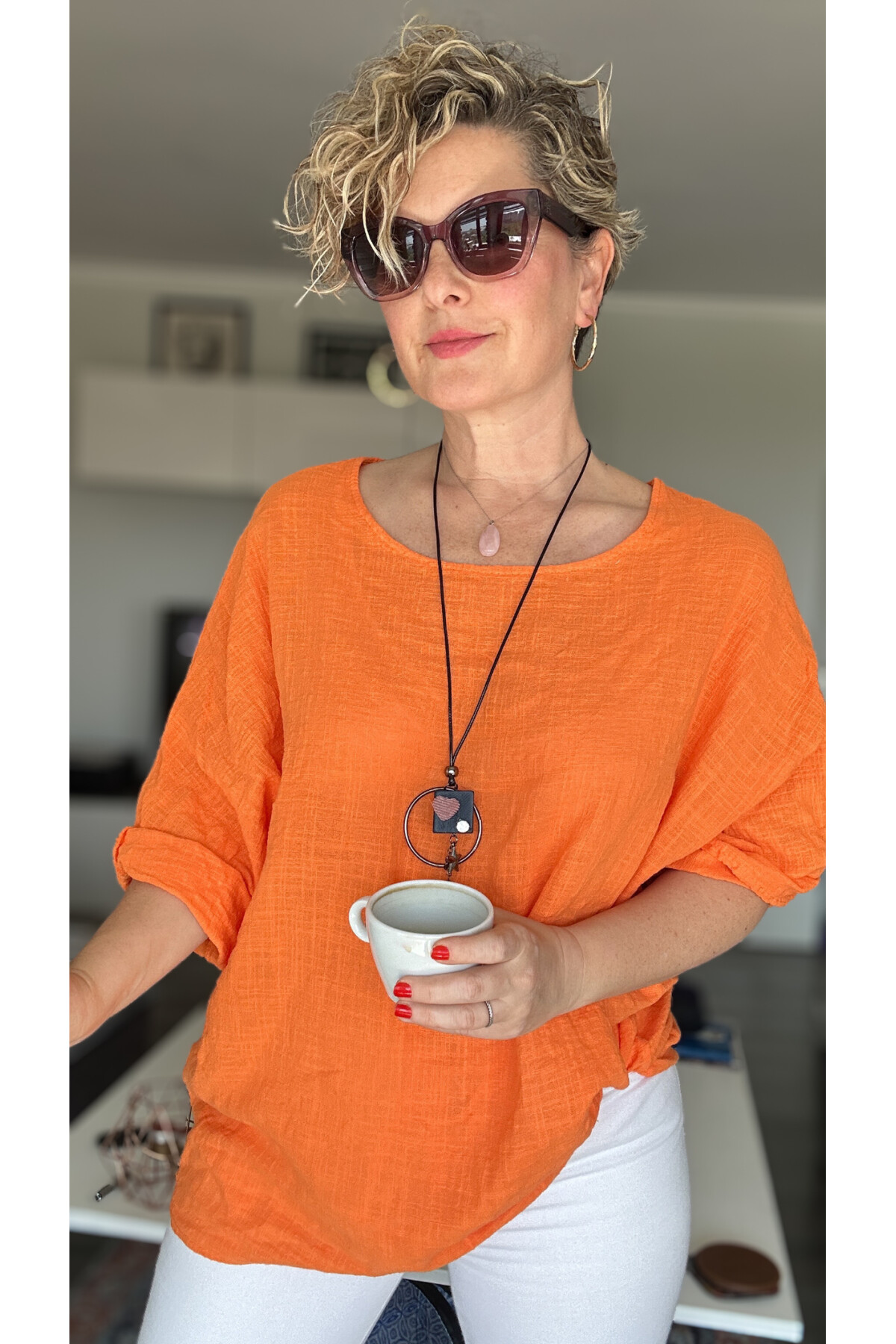 Fezza İthal Kolyeli Tasarım Bluz Oranj