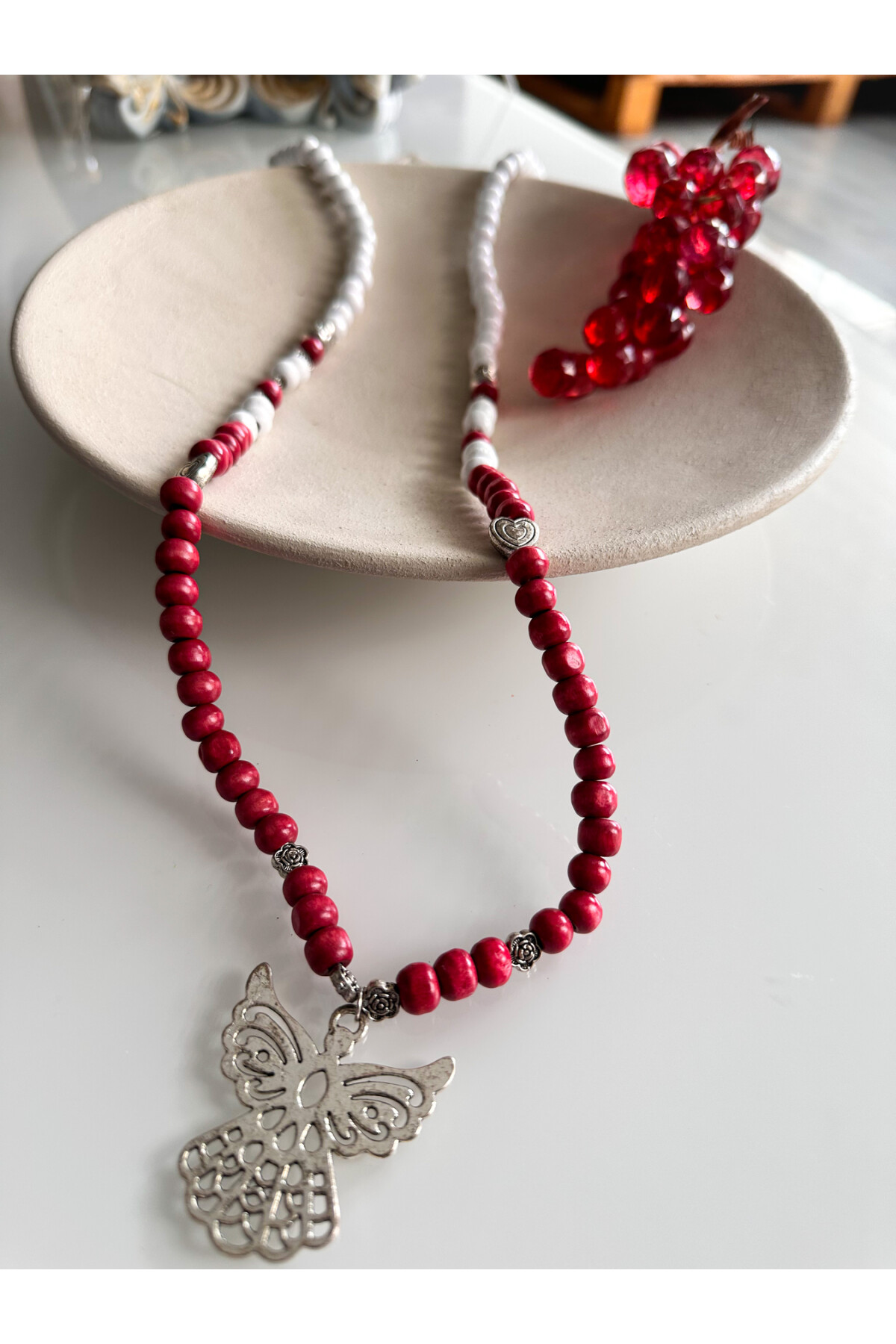 Gabo Fuşya Renkli Tahta Tasarım Kolye