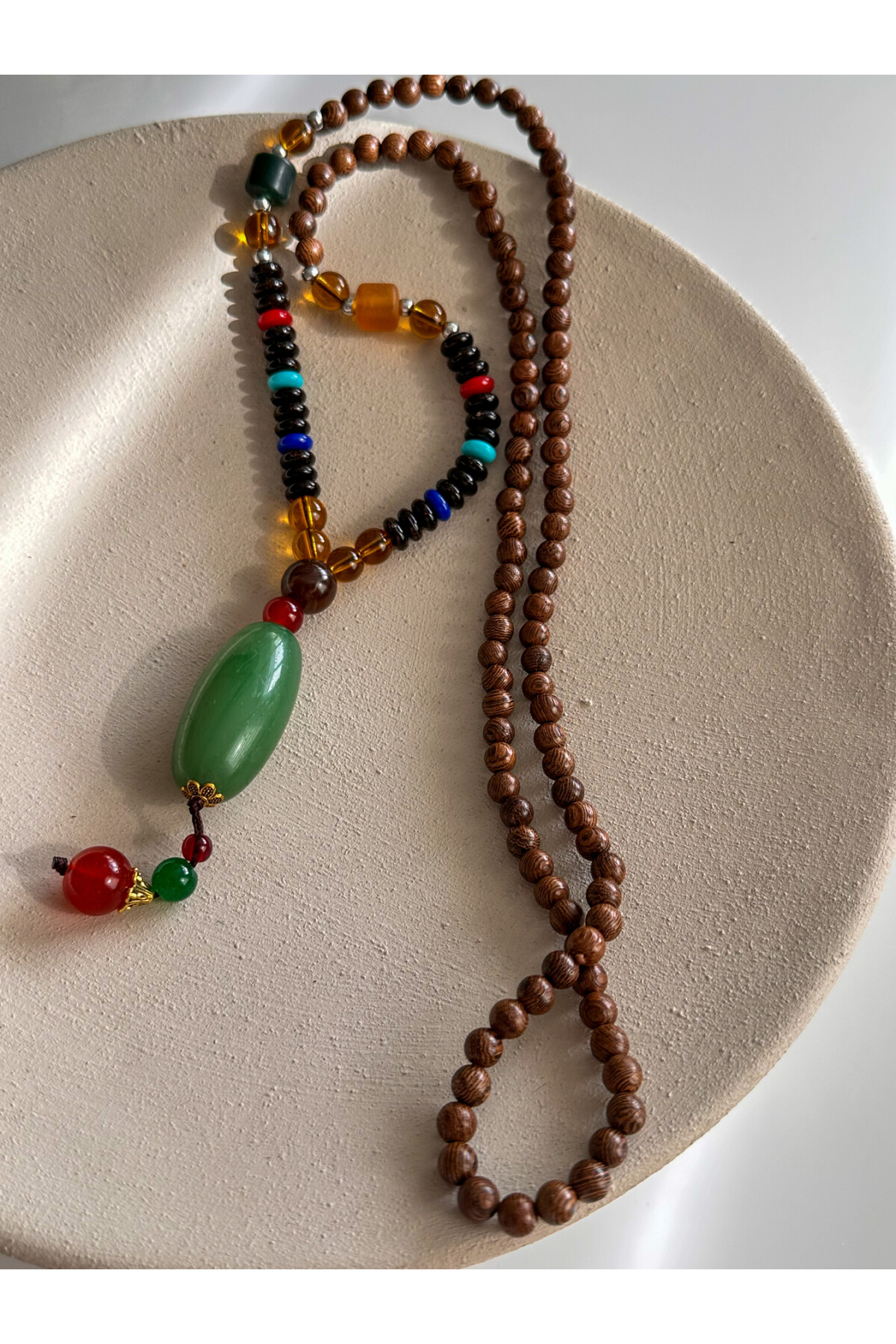 Ganesha Doğal Taş Etnik Cam Bambu Kolye