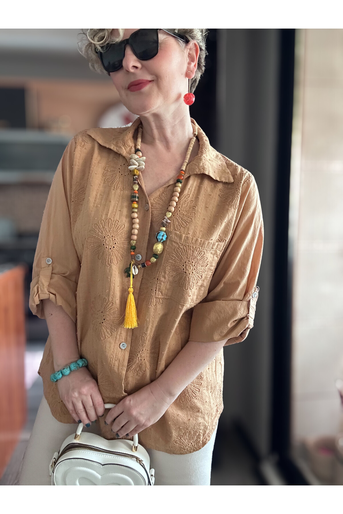 Gesso İtalyan Çiçek Fisto Detay Gömlek Cappuccino