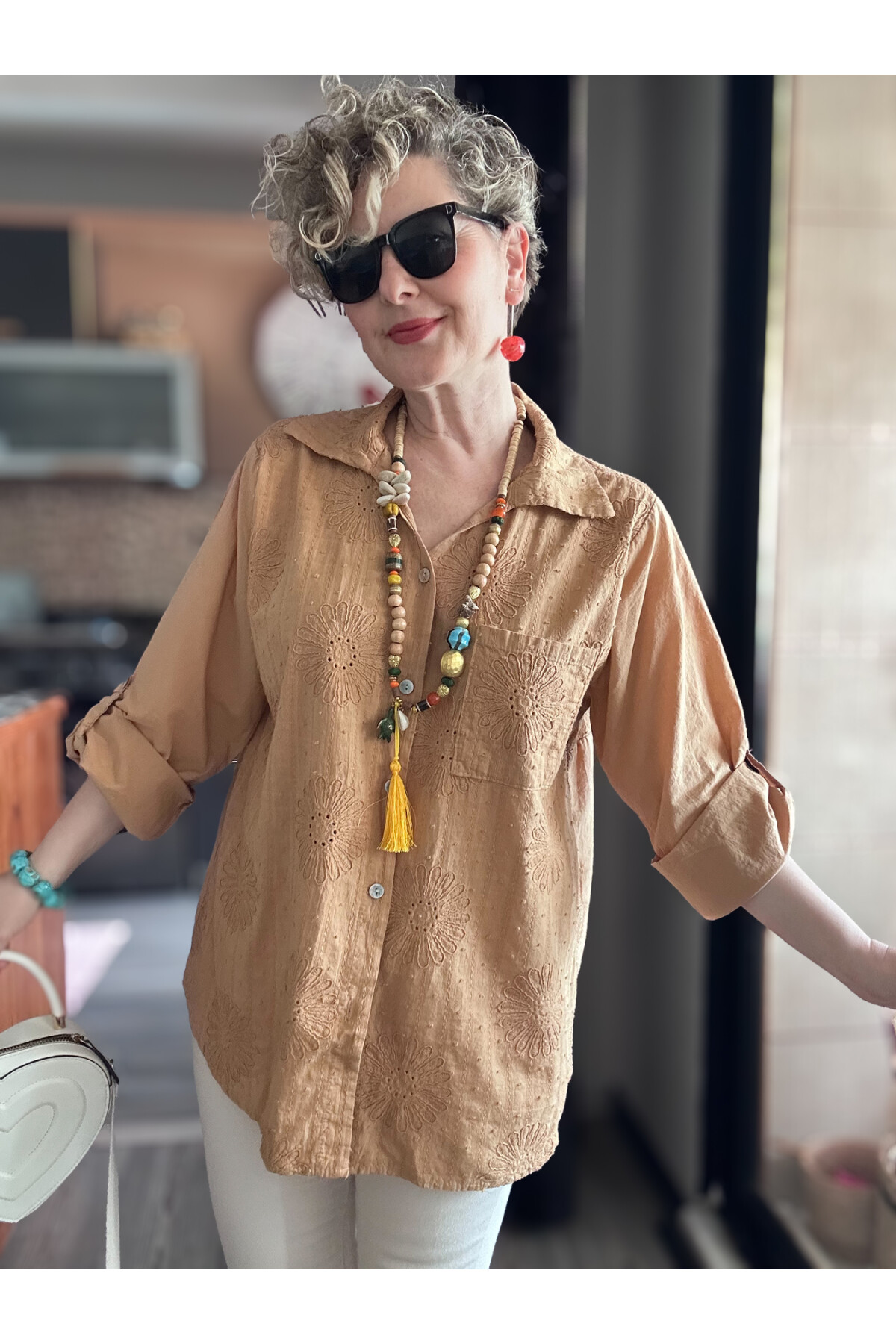 Gesso İtalyan Çiçek Fisto Detay Gömlek Cappuccino