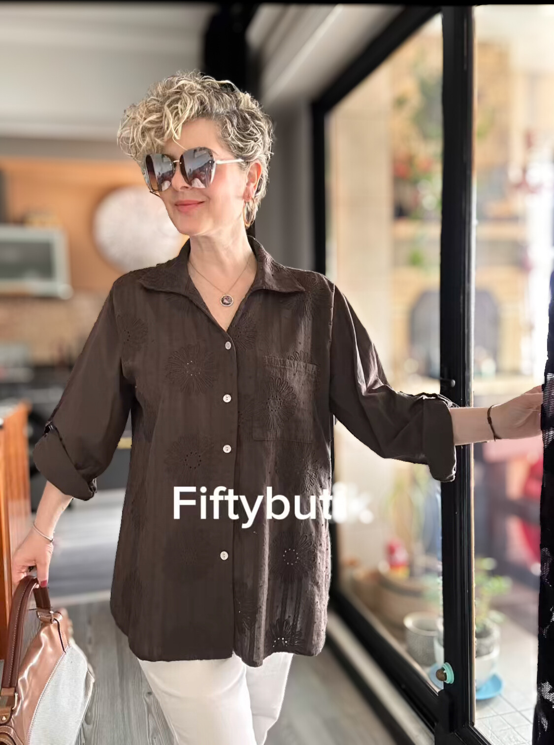 Gesso İtalyan Çiçek Fisto Detay Gömlek Kahve