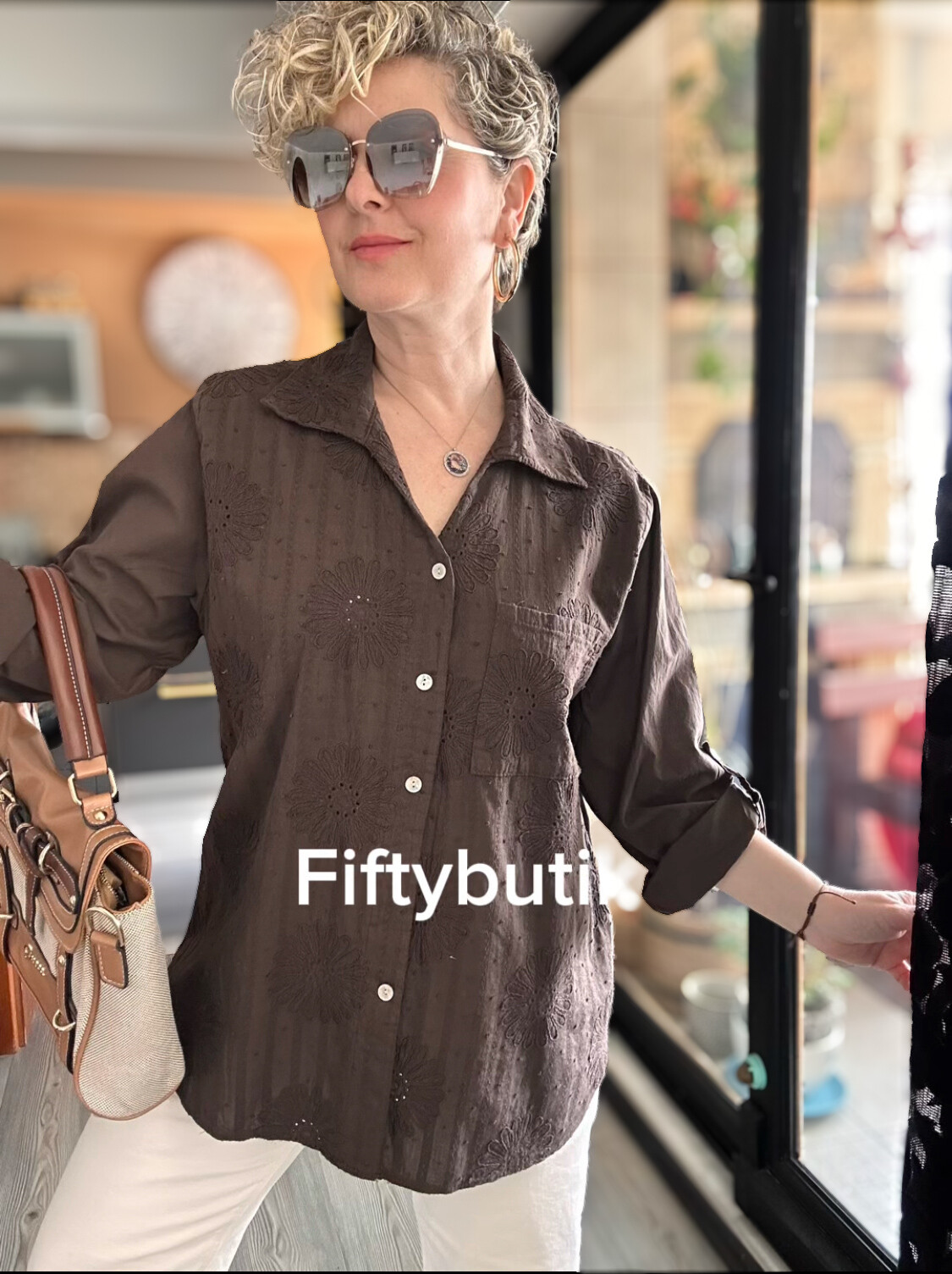 Gesso İtalyan Çiçek Fisto Detay Gömlek Kahve