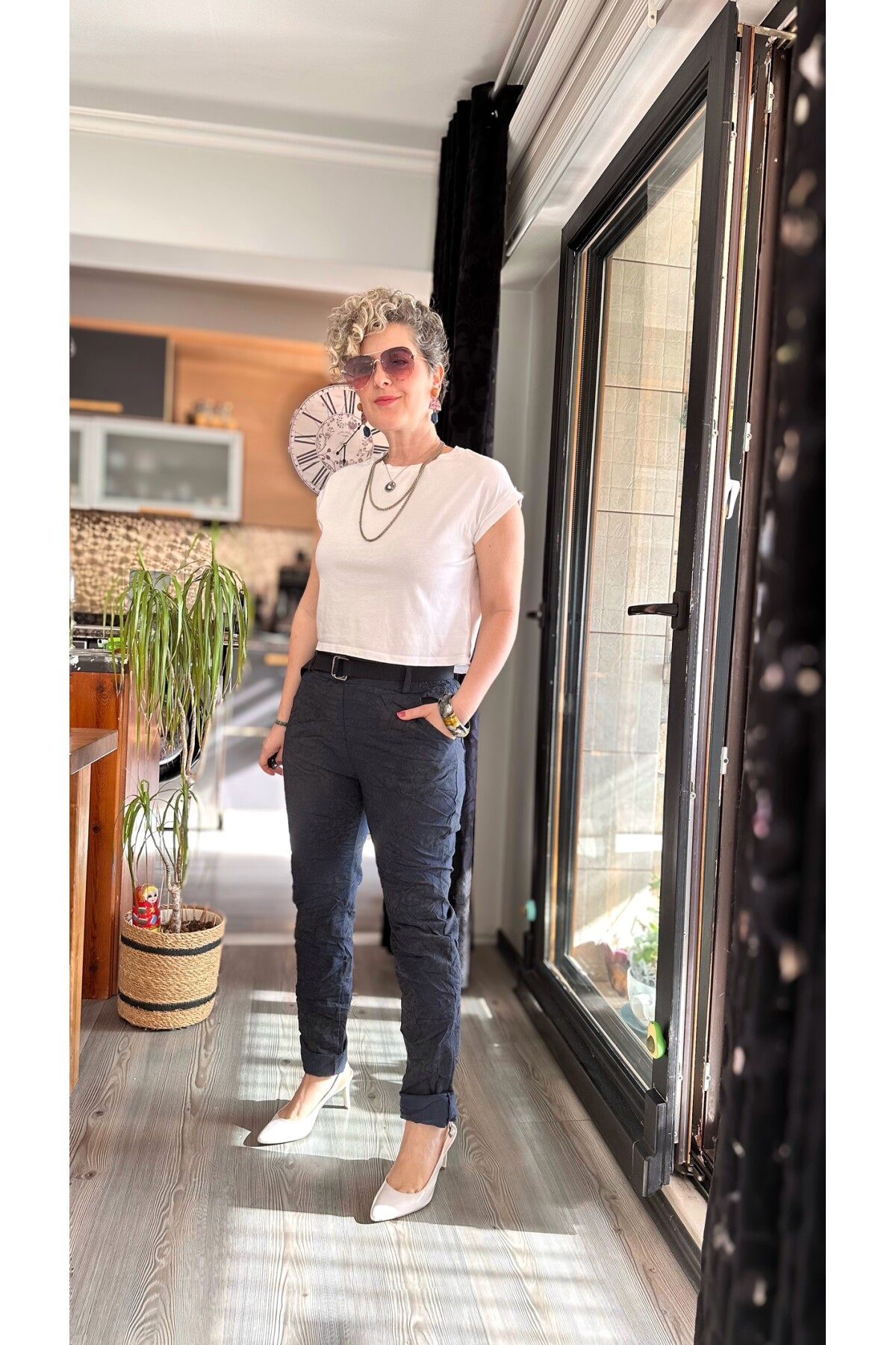 Gianni İtalyan Desen Detay Kemerli Sihirli Pantolon Navy