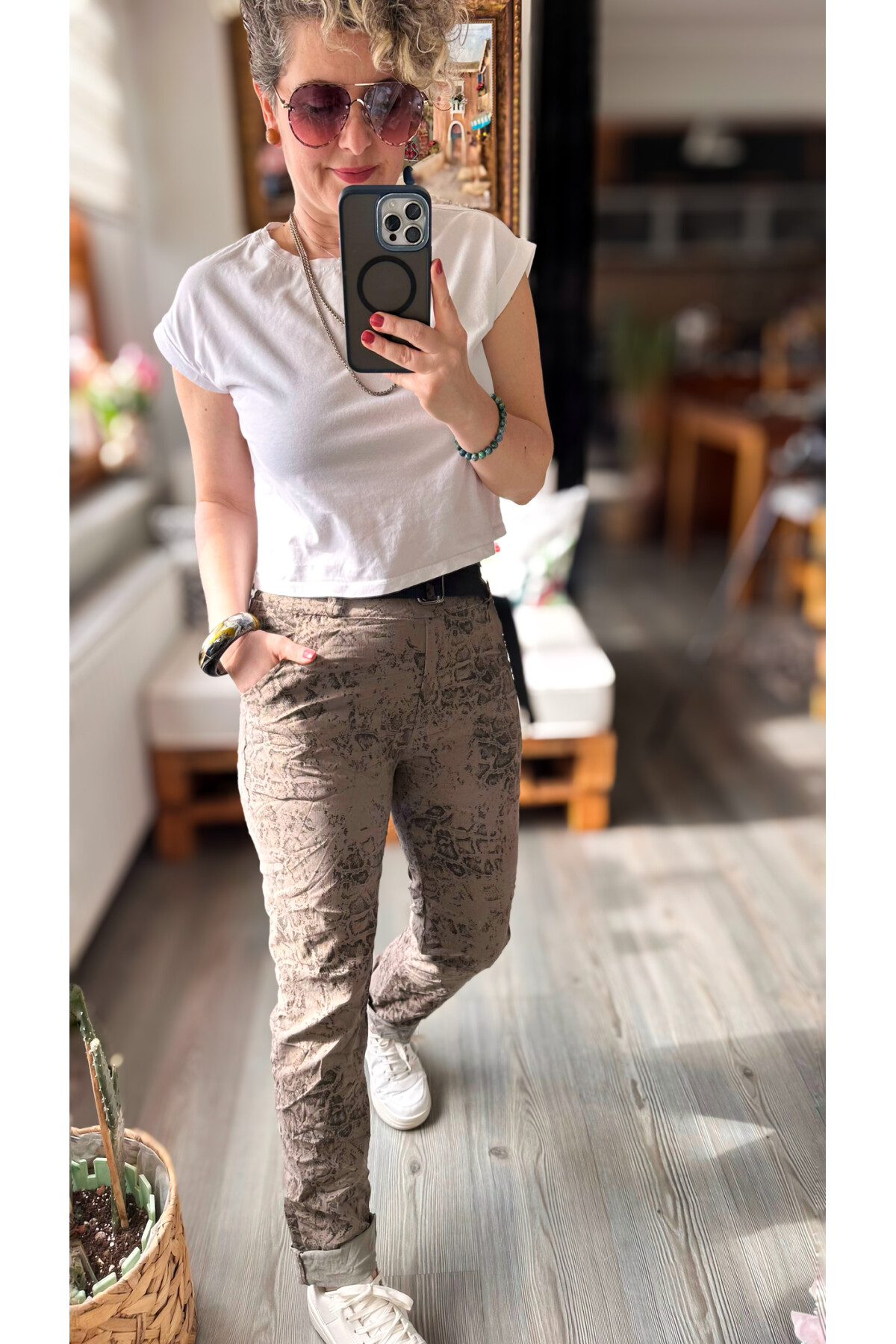 Gianni İtalyan Desen Detay Kemerli Sihirli Pantolon Taupe