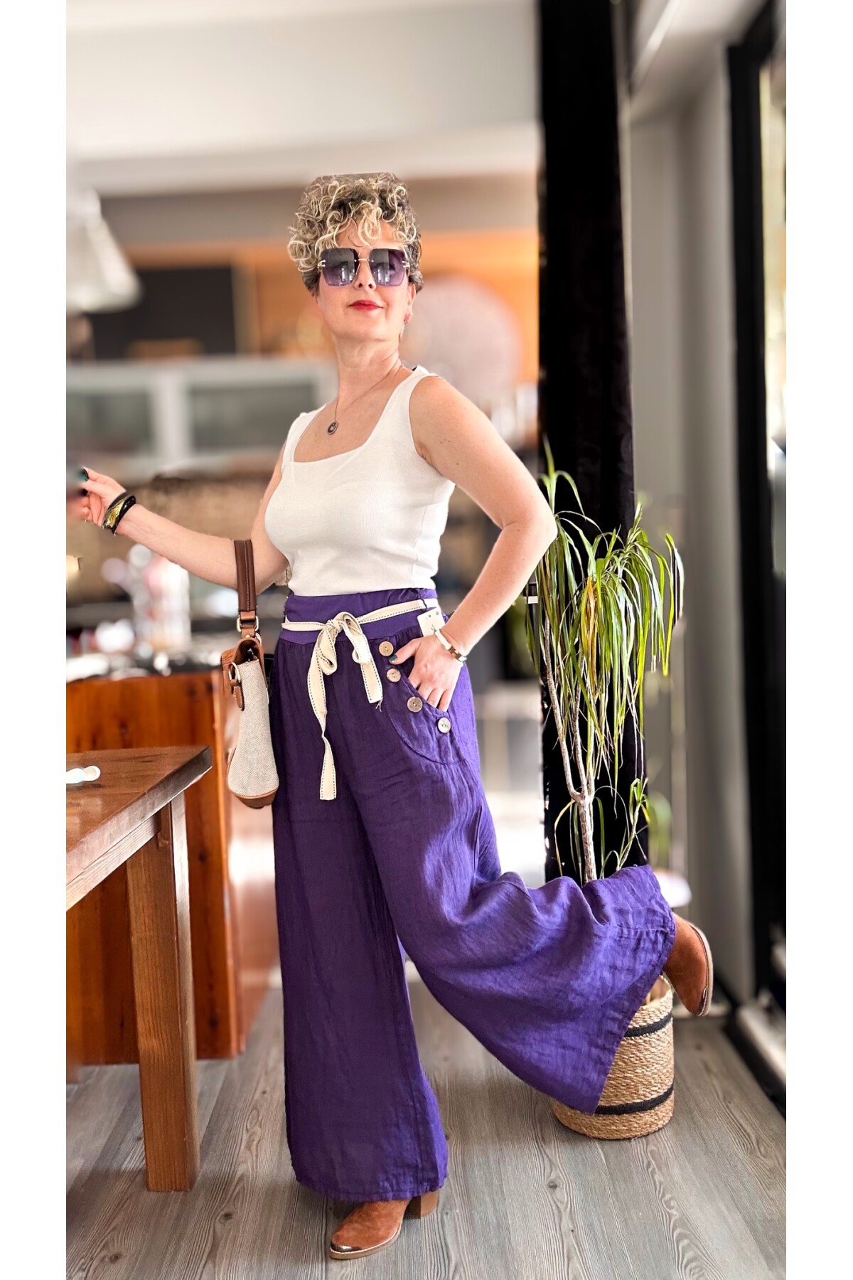 Henry İtalyan Cep Düğme Detay Pantolon Amatist Mor