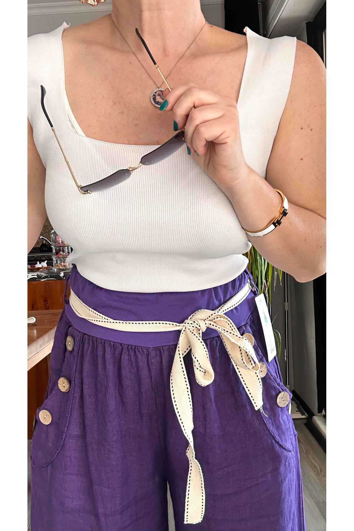 Henry İtalyan Cep Düğme Detay Pantolon Amatist Mor