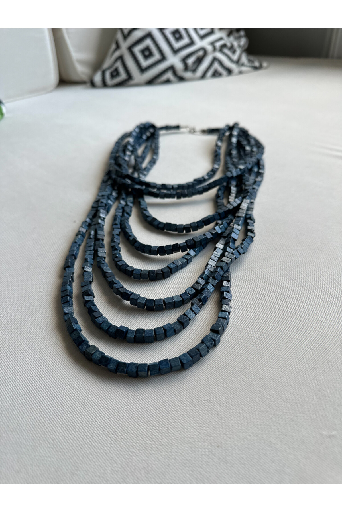 İndigo Tahta Otantik Sekiz Sıra Kolye