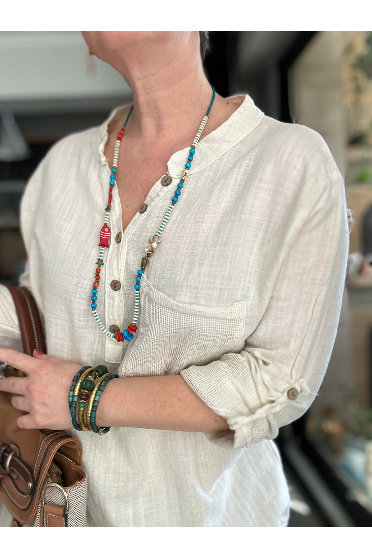 Jalli Tasarım Sırt File Detay Gömlek Bej