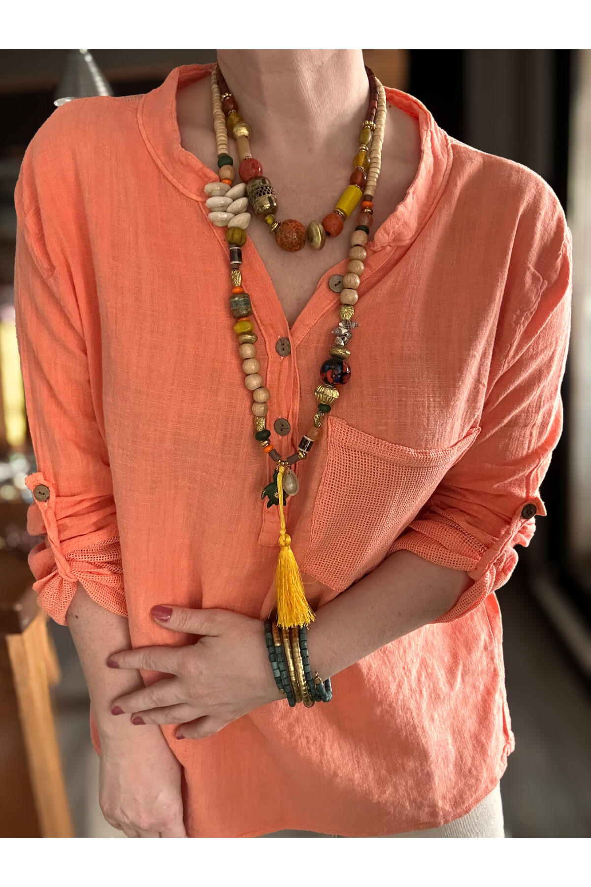 Jalli Tasarım Sırt File Detay Gömlek Turuncu