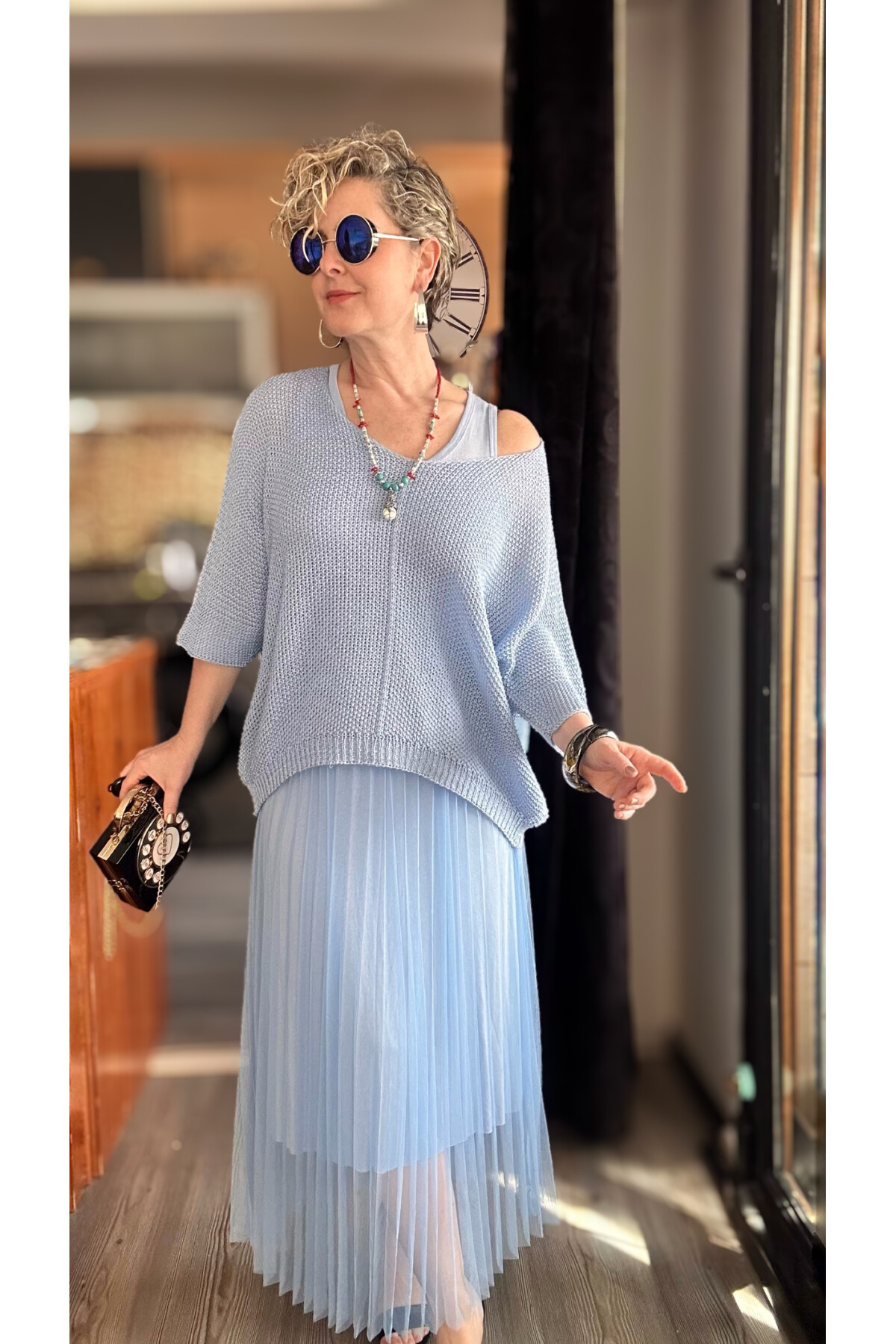 Janine İtalyan Merserize Bluz Takım Elbise Bebe Mavi