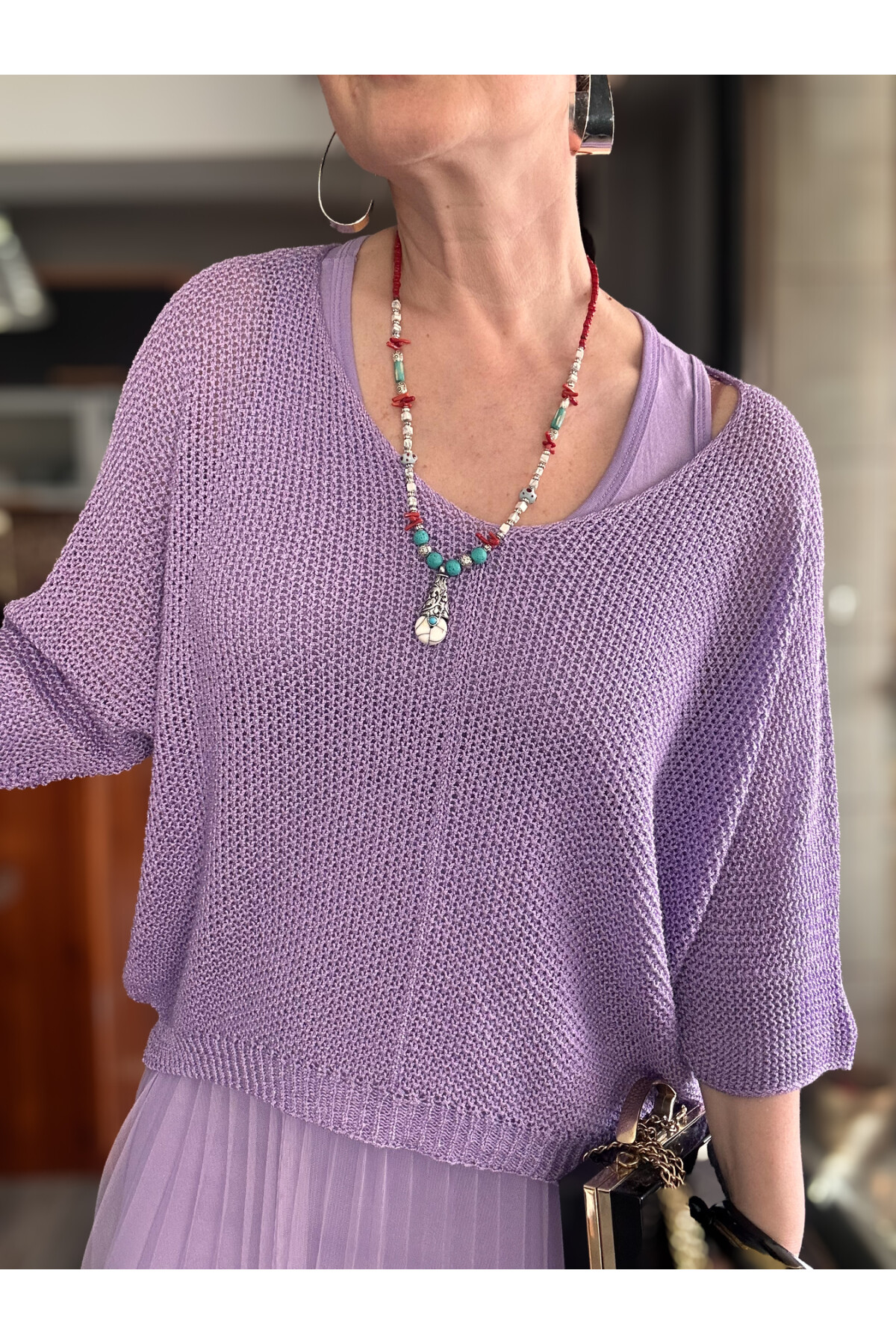 Janine İtalyan Merserize Bluz Takım Elbise Eflatun