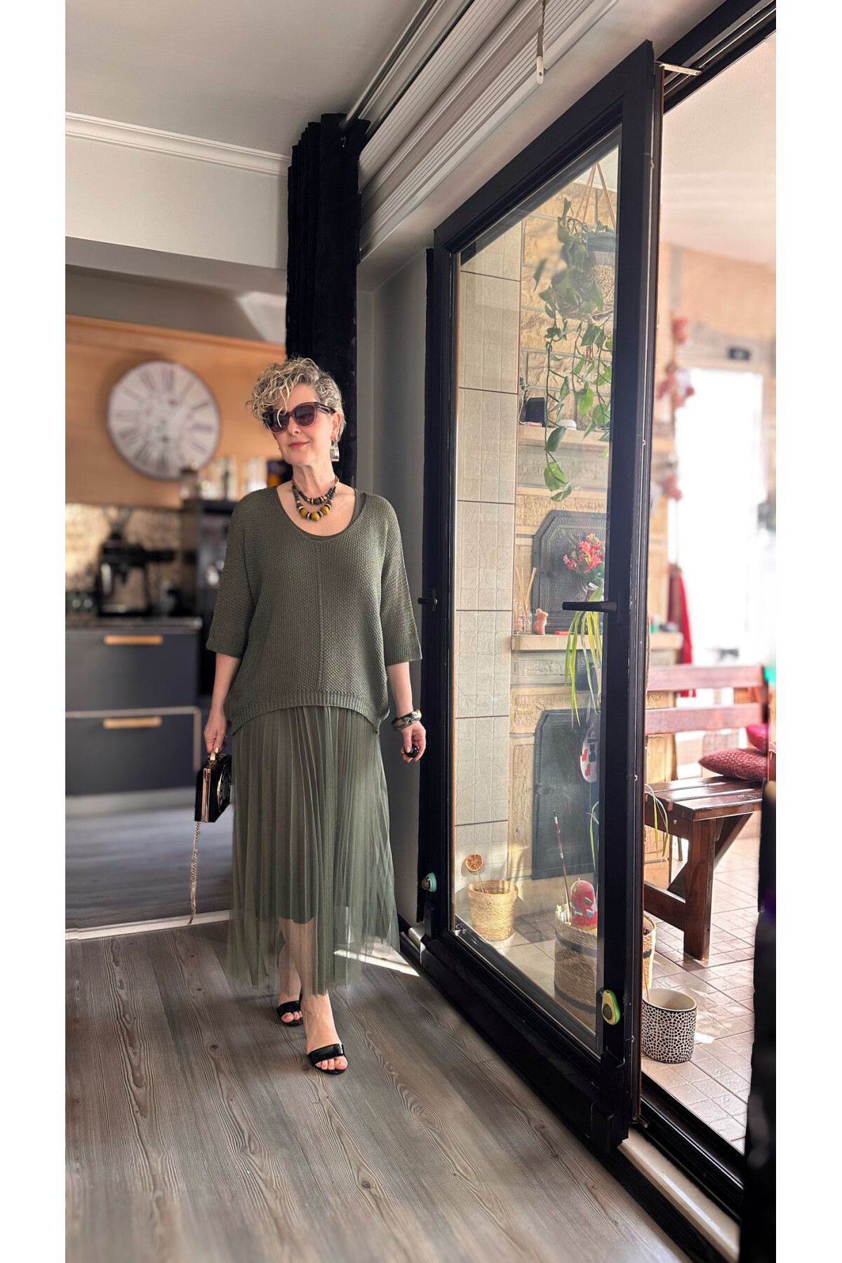 Janine İtalyan Merserize Bluz Takım Elbise Haki