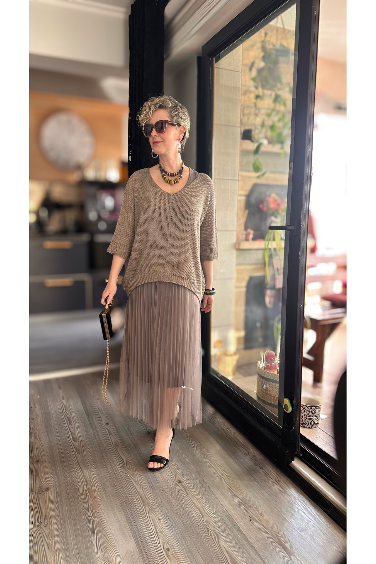 Janine İtalyan Merserize Bluz Takım Elbise Vizon