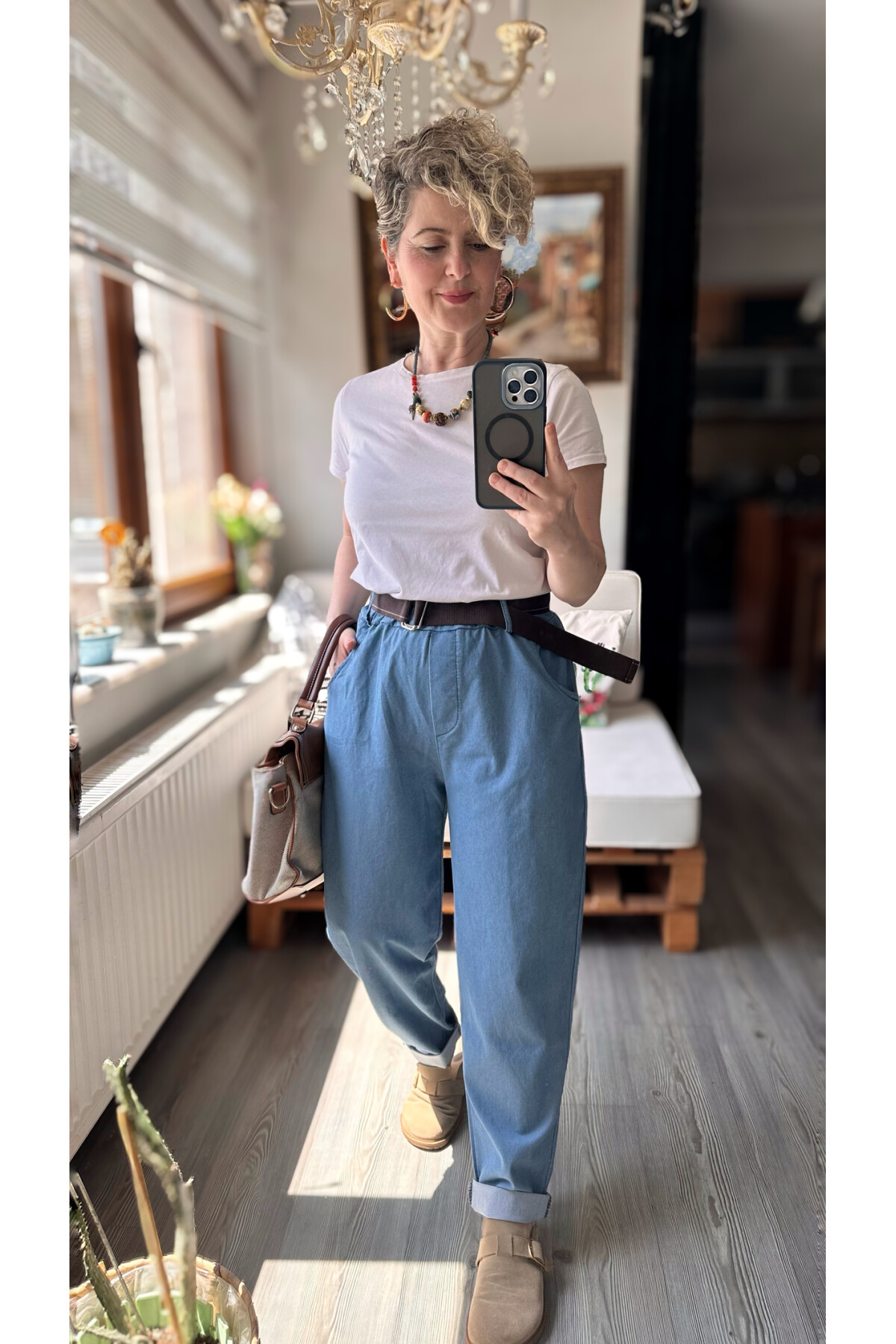 Kessi İtalyan Balon Kemerli Pantolon Tencel Bebe Mavi