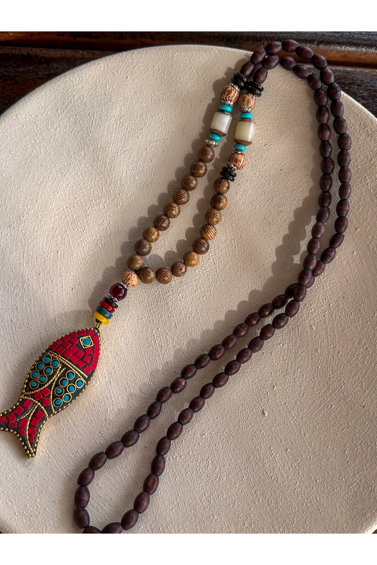 Laksmi Doğal Taş Etnik Bambu Kolye