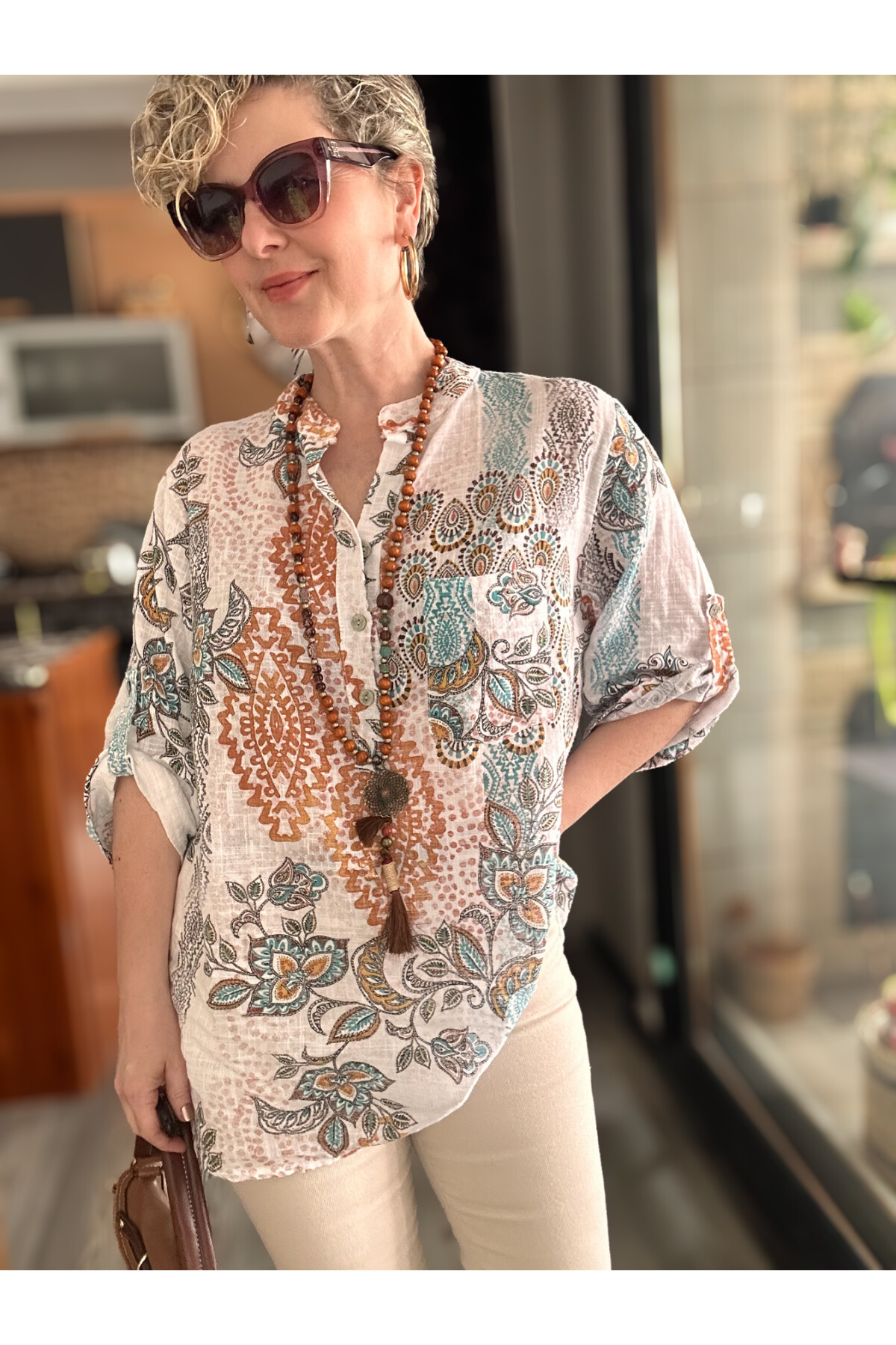 Lanis Şal Desen İtalyan Gömlek Beyaz