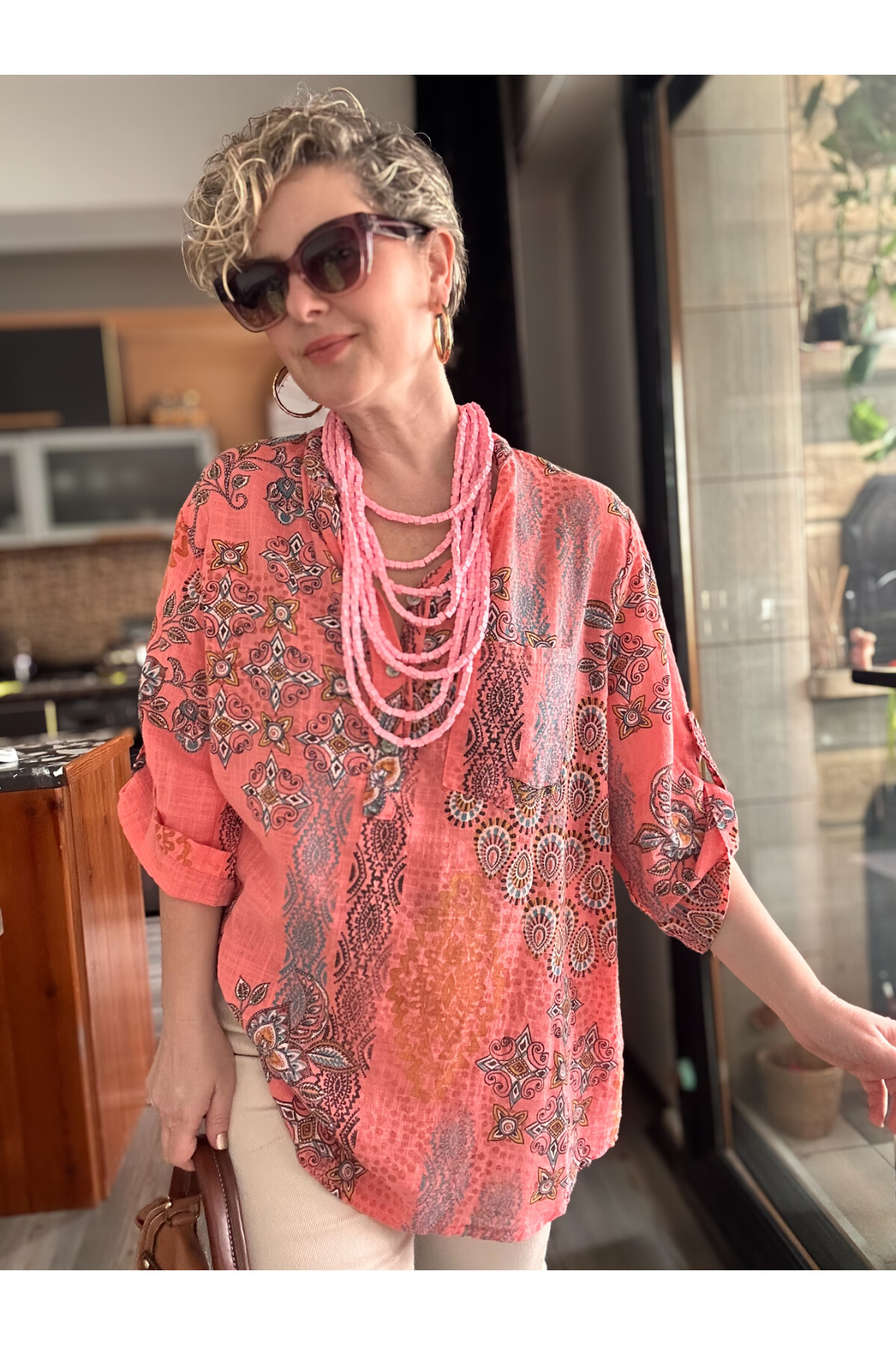 Lanis Şal Desen İtalyan Gömlek Mercan